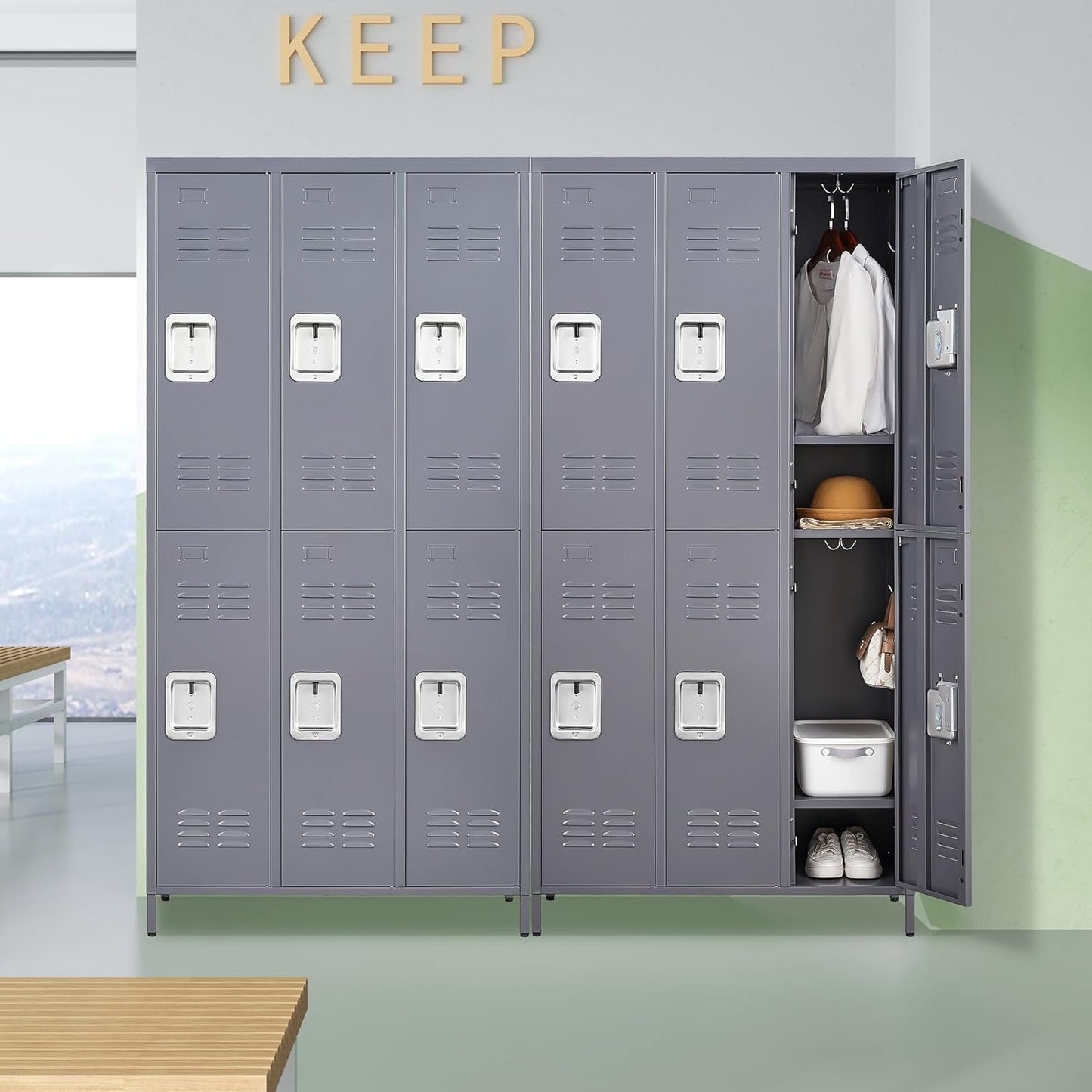 Metal Lockers for Employees, Storage Employee Locker, 72" Storage Lockers with Shelves Steel Cabinet for Home (Gray, 6 door-72'')