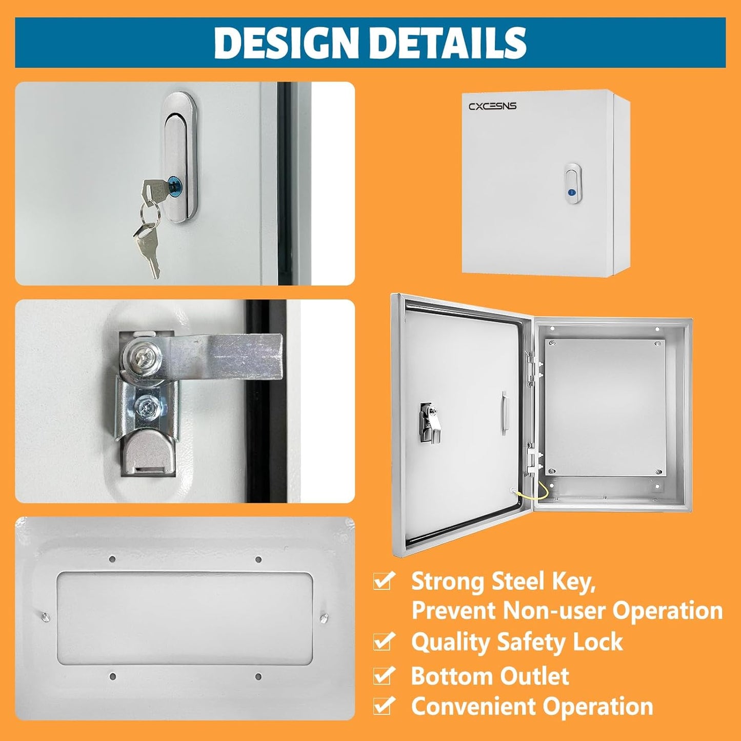 Outdoor Electrical Box 20 x 16 x 10''D NEMA 4X Enclosure Steel Box, Waterproof & Dustproof Outdoor/Indoor Lockable Electrical Junction Box, with Mounting Plate