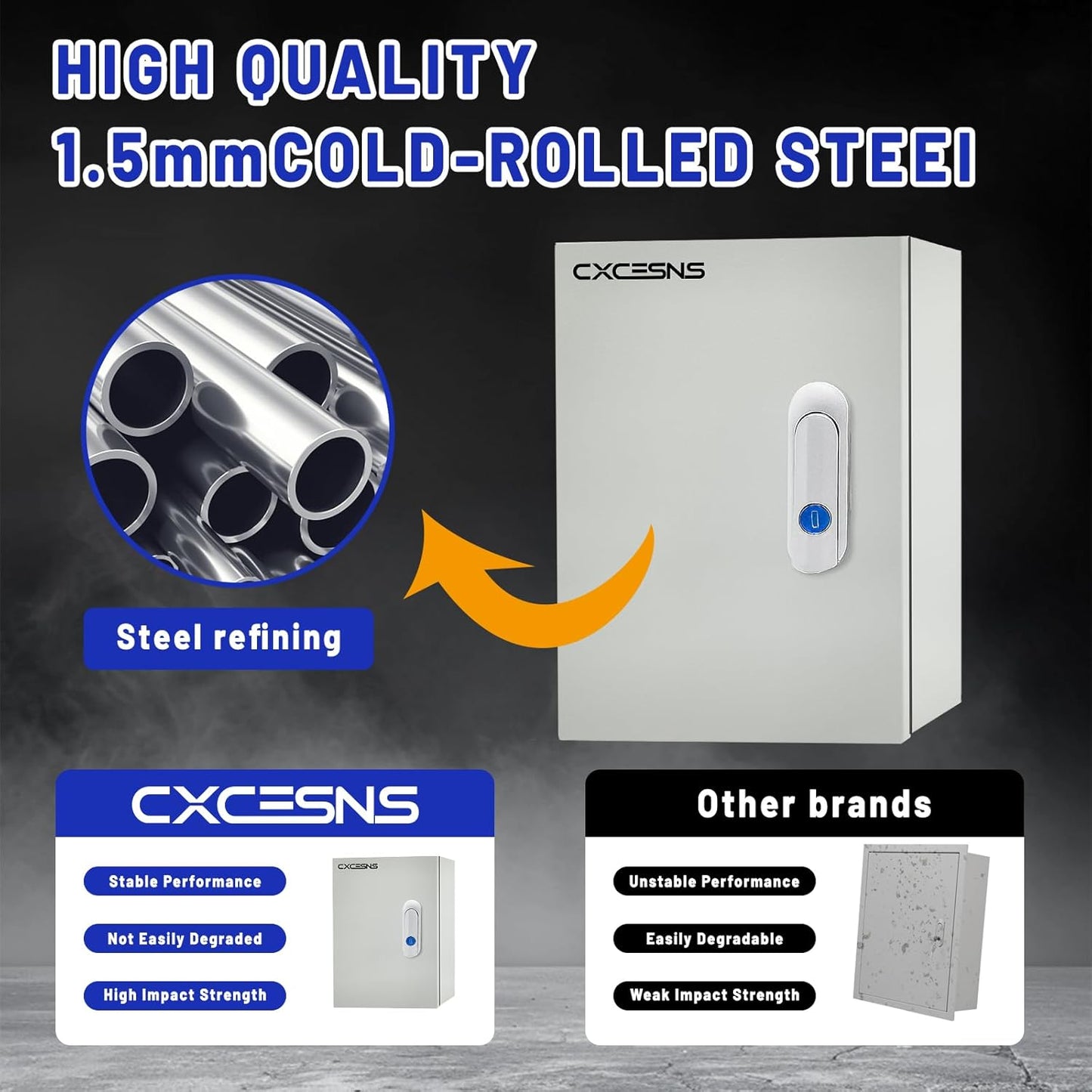 Outdoor Electrical Box 10 x 8 x 6''D NEMA 4X Enclosure Steel Box, Waterproof & Dustproof Outdoor/Indoor Lockable Electrical Junction Box, with Mounting Plate