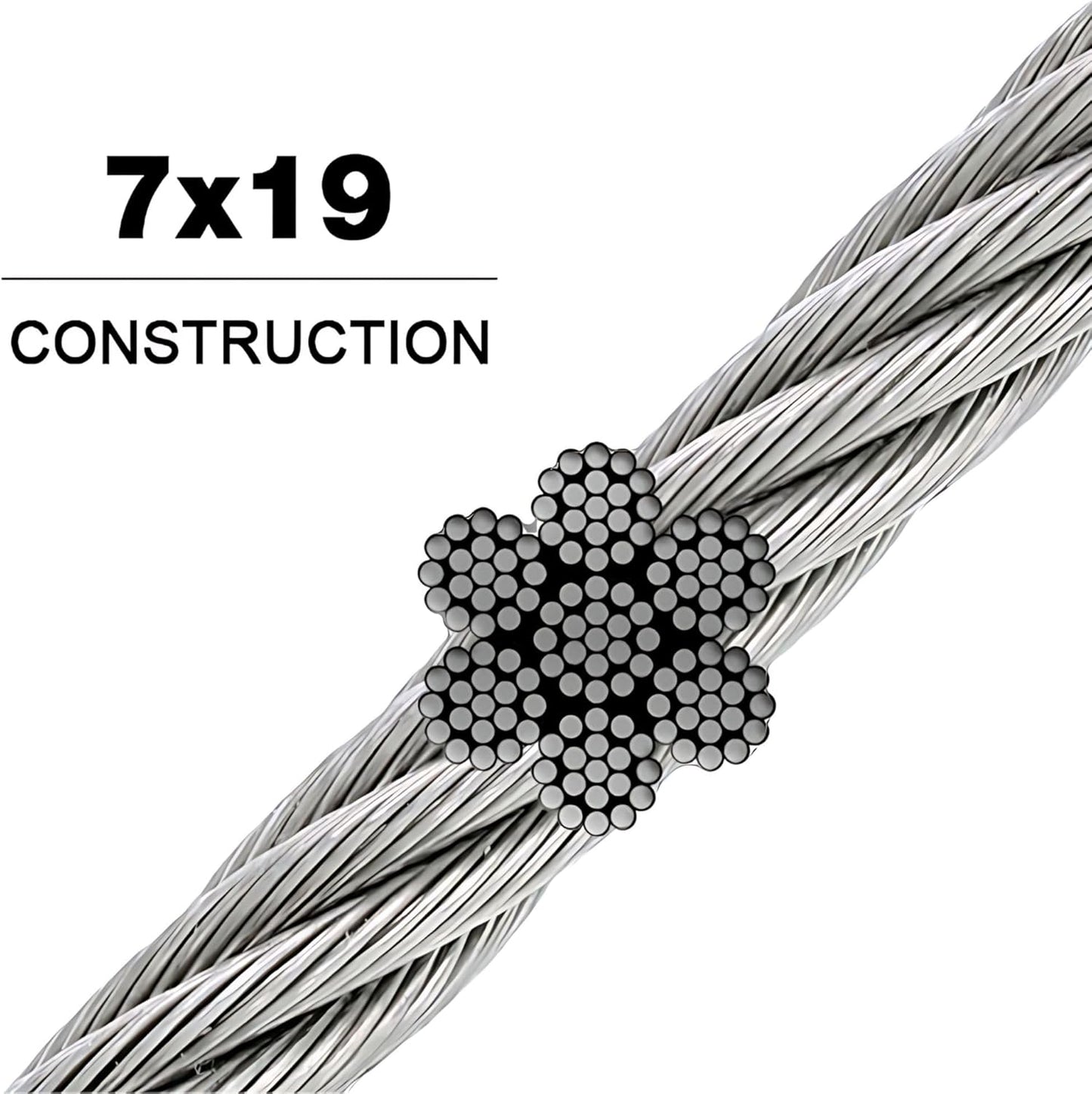 304 Stainless Steel Cable Wire Rope 3/8" 7x19-250 ft Coil for DIY Cable Decking Railing System, Marine Grade