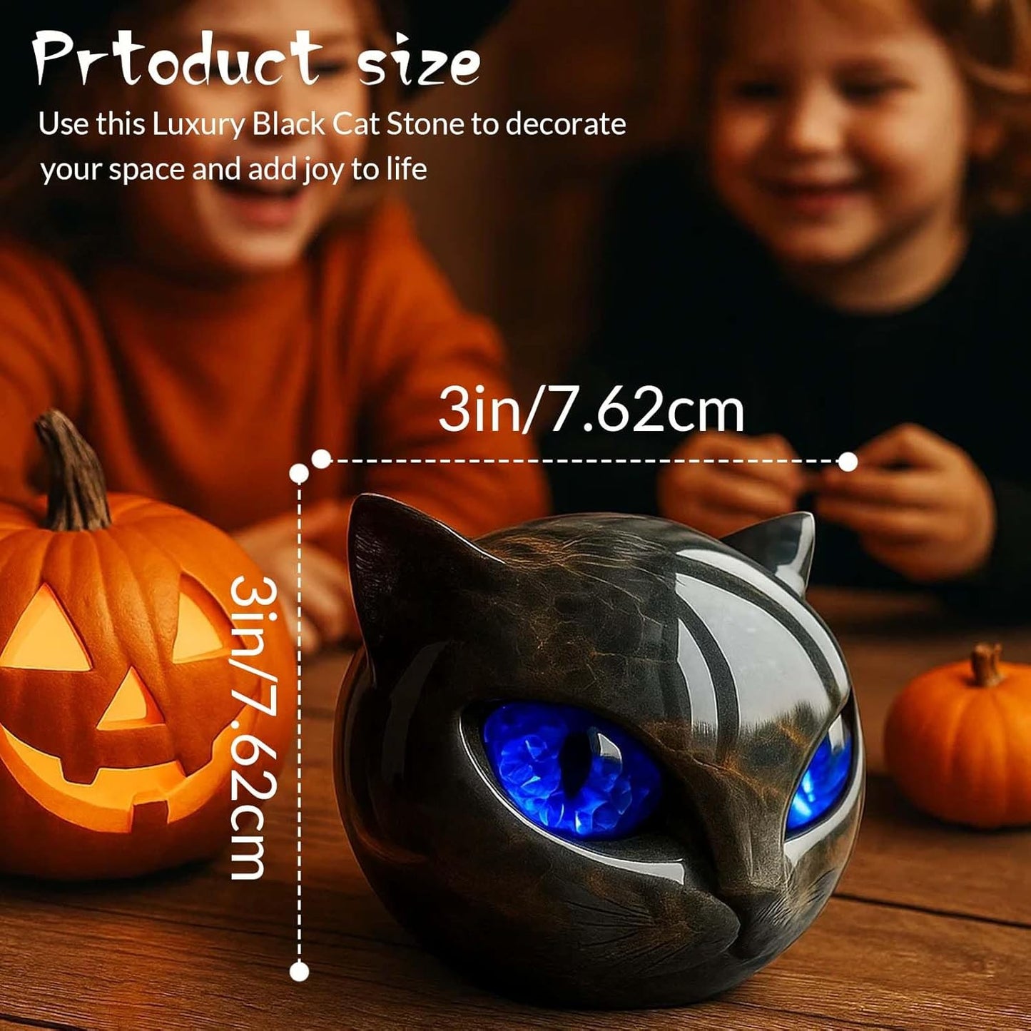 Luxury Black Cat Stone Sculpture Handcrafted Marble Look Resin Statue with Amber Eyes Elegant Home Decor & Gift-Ready Art Piece Figurine Carved Healing Gifts for Cat Lovers (Blue Eyes)