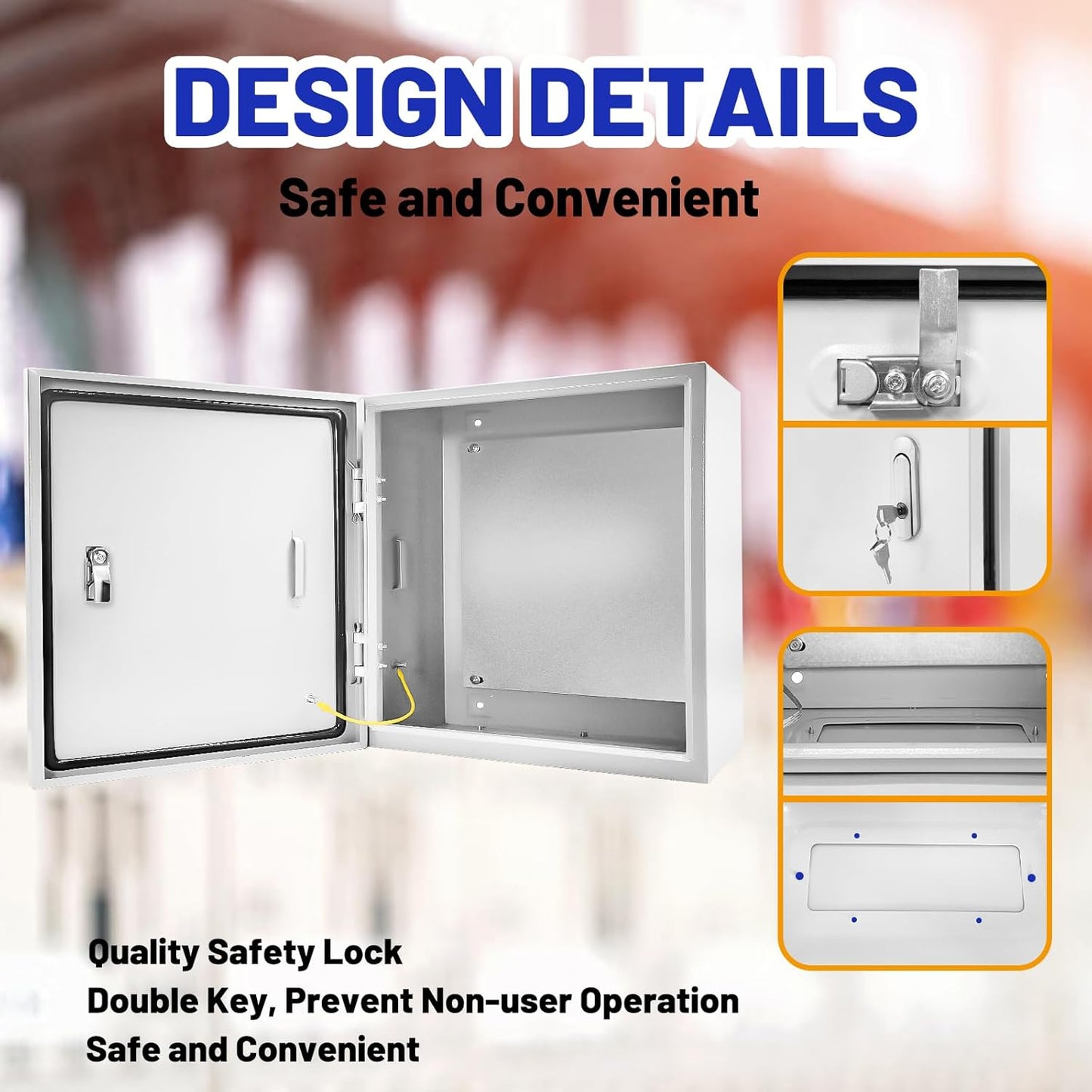Outdoor Electrical Box 20 x 20 x 6''D NEMA 4X Enclosure Steel Box, Waterproof & Dustproof Outdoor/Indoor Lockable Electrical Junction Box, with Mounting Plate