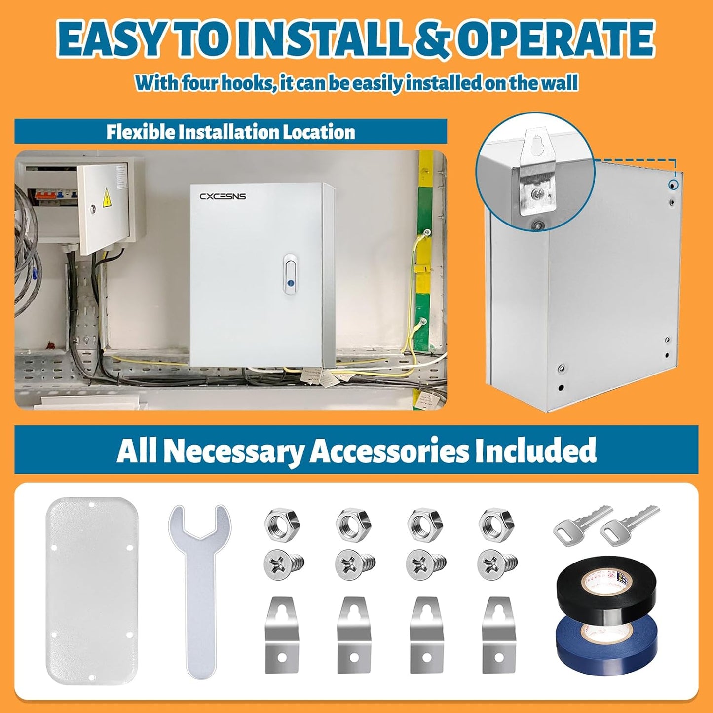 Outdoor Electrical Box 24 x 16 x 12''D NEMA 4X Enclosure Steel Box, Waterproof & Dustproof Outdoor/Indoor Lockable Electrical Junction Box, with Mounting Plate