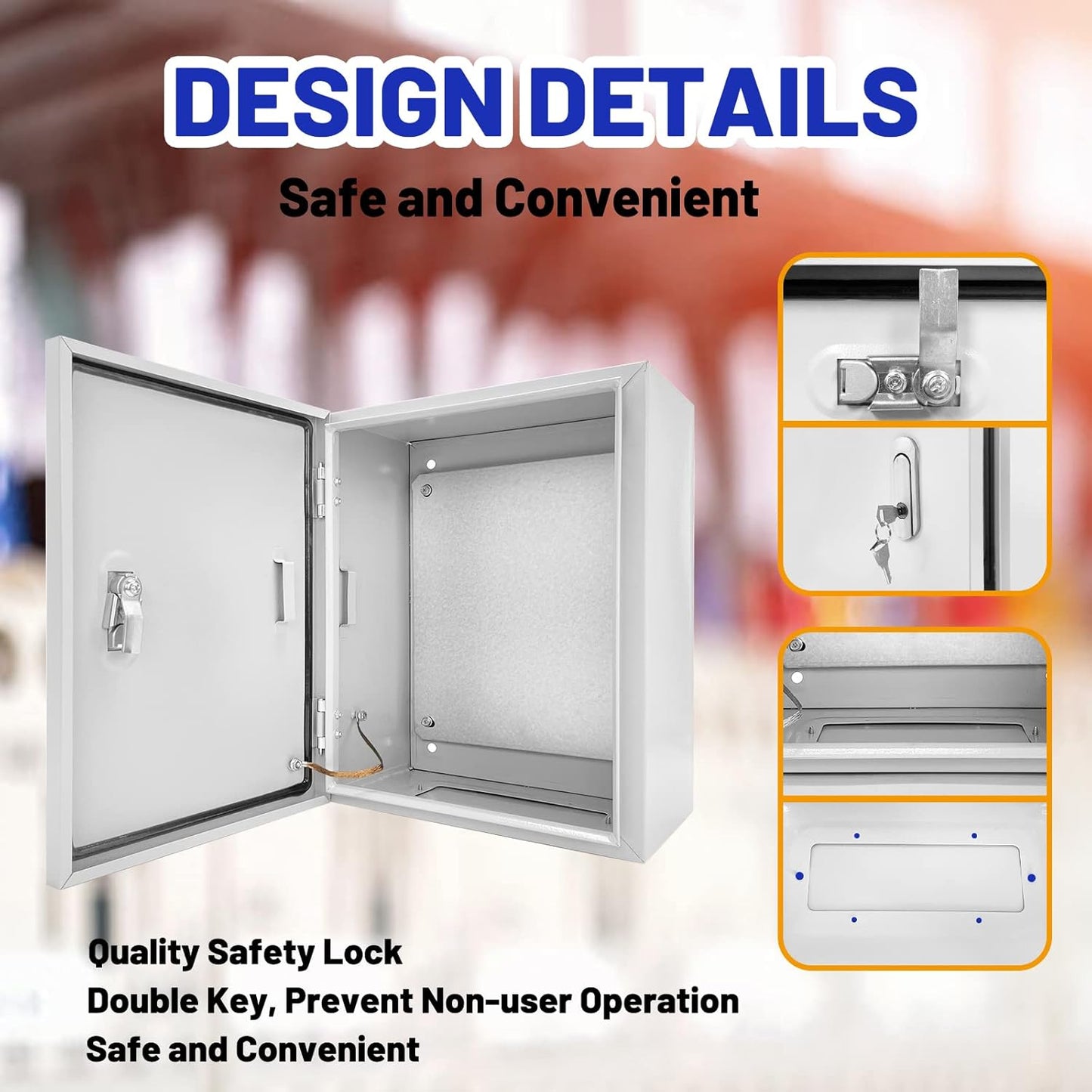 Outdoor Electrical Box 16 x 12 x 8”D NEMA 4X Enclosure Steel Box, Waterproof & Dustproof Outdoor/Indoor Lockable Electrical Junction Box, with Mounting Plate