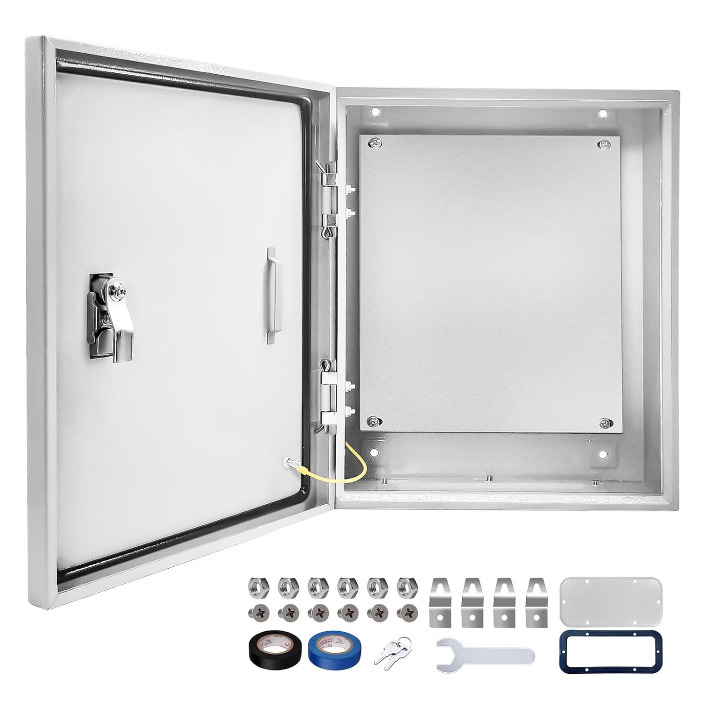 Outdoor Electrical Box 20 x 16 x 10''D NEMA 4X Enclosure Steel Box, Waterproof & Dustproof Outdoor/Indoor Lockable Electrical Junction Box, with Mounting Plate