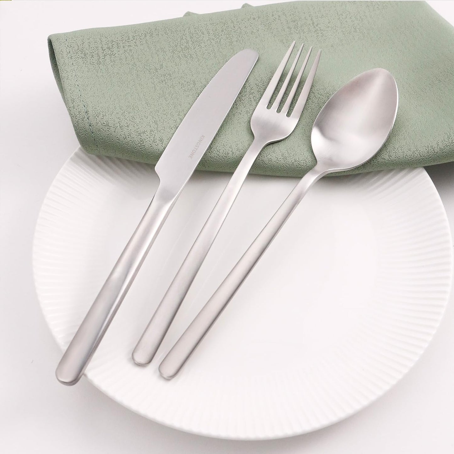 KINGSTONE Silverware Set, 20 Piece Flatware Cutlery Set for 4, 18/10 Stainless Steel Silverware Mirror Polished Dishwasher Safe for Home, Restaurant, Wedding, Party, Matte Silver