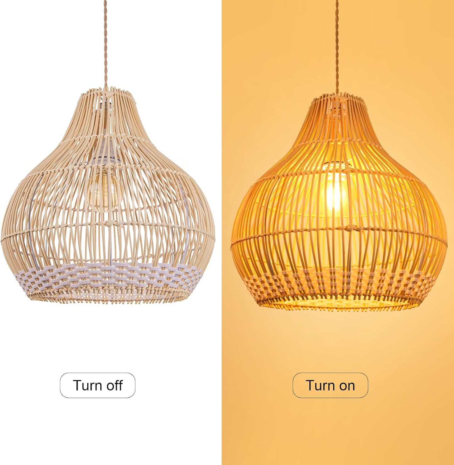 Arturesthome 1 Light Coastal Rattan Pendant Light for Kitchen Island White,Wicker Chandelier,Handmade Woven Hanging Ceiling Lighting Fixtures Lampshade for Living Room Bedroom