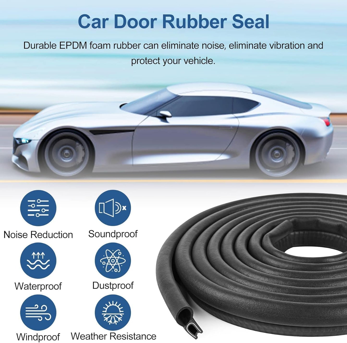 Kikerike Automotive Door Weather Stripping 30Ft Car Door Rubber Edge Trim Seal Strip Gasket with Top Bulb Easy to Install for Car Bus Camper Boat RV Truck Doors and Home Applications