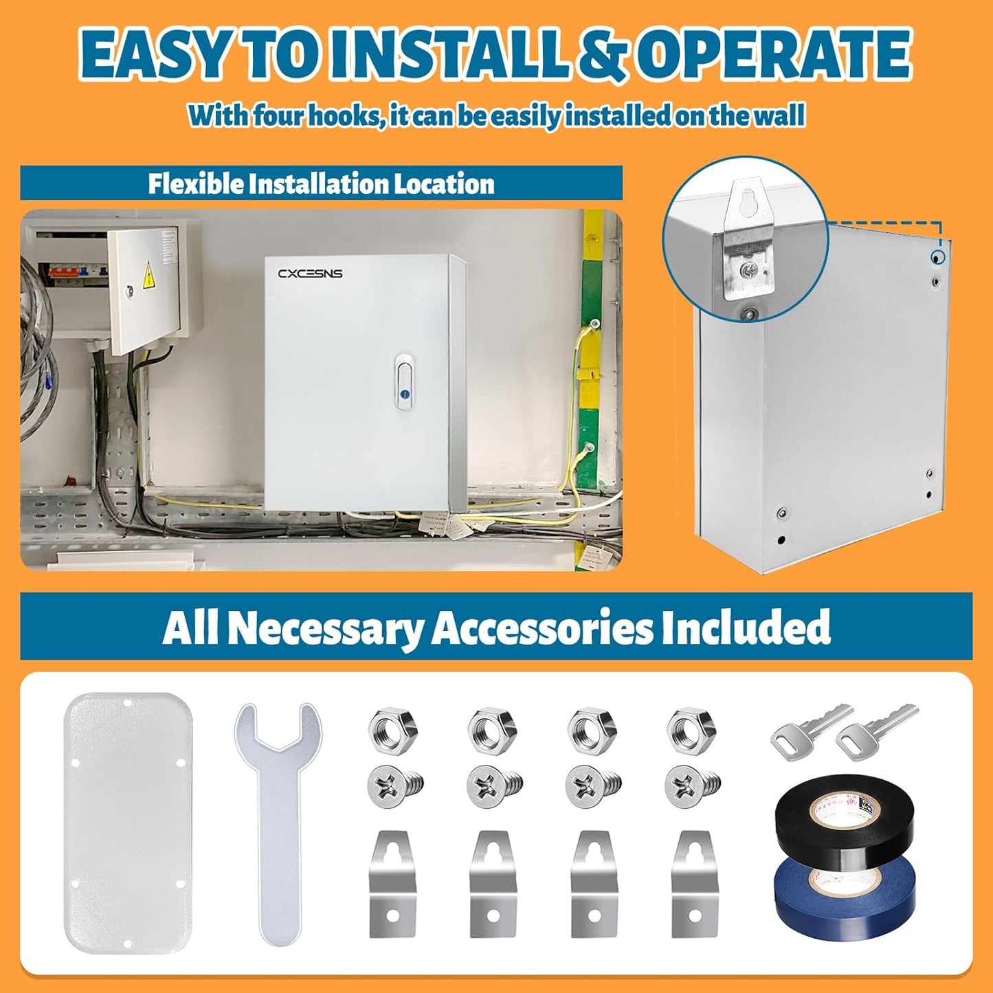 Outdoor Electrical Box 20 x 12 x 10''D NEMA 4X Enclosure Steel Box, Waterproof & Dustproof Outdoor/Indoor Lockable Electrical Junction Box, with Mounting Plate