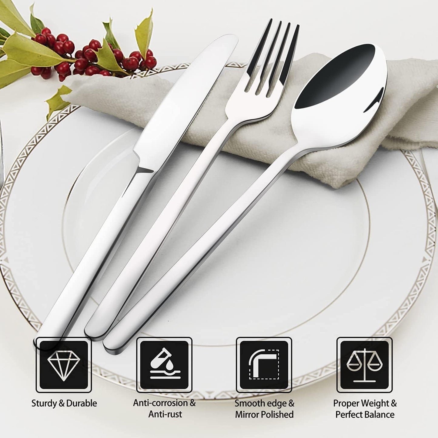 KINGSTONE Silverware Sets with Serving Utensils, 65 Piece Flatware Set for 12 with Gift Box
