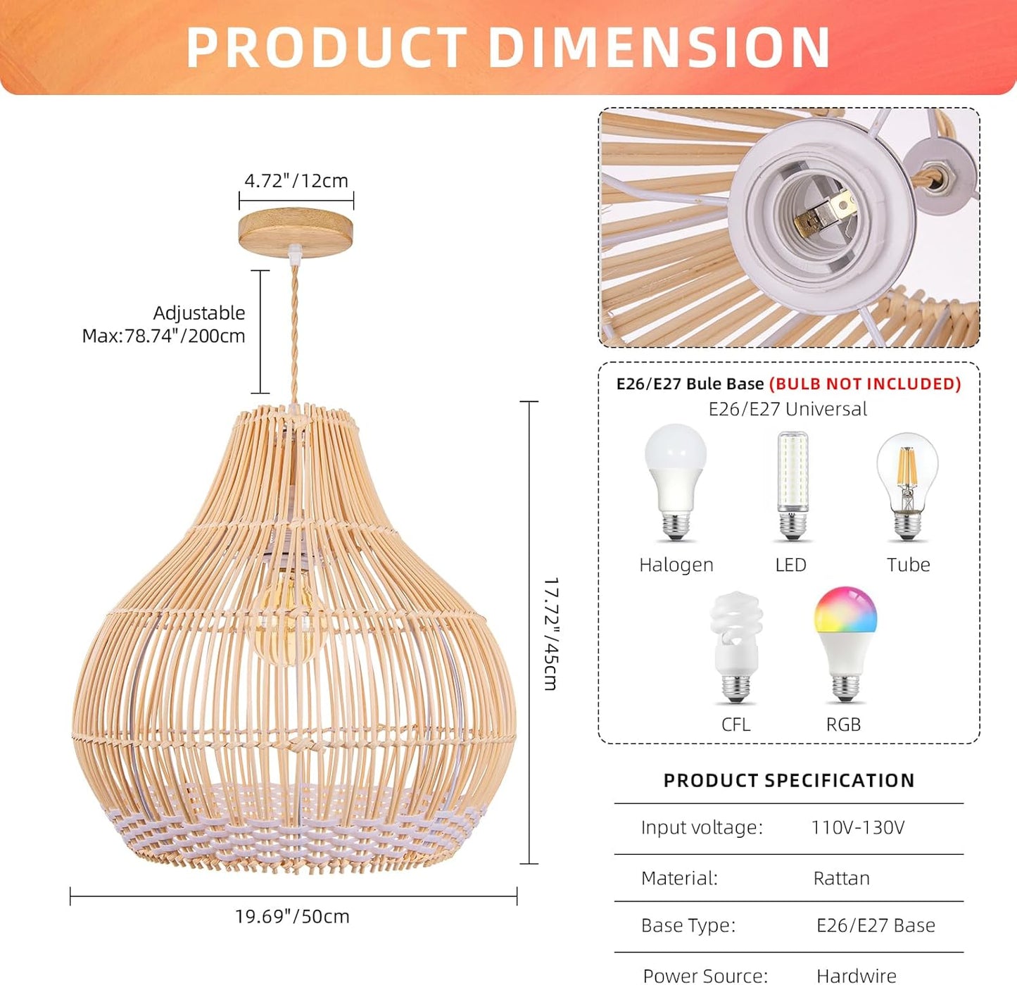 Arturesthome 1 Light Coastal Rattan Pendant Light for Kitchen Island White,Wicker Chandelier,Handmade Woven Hanging Ceiling Lighting Fixtures Lampshade for Living Room Bedroom