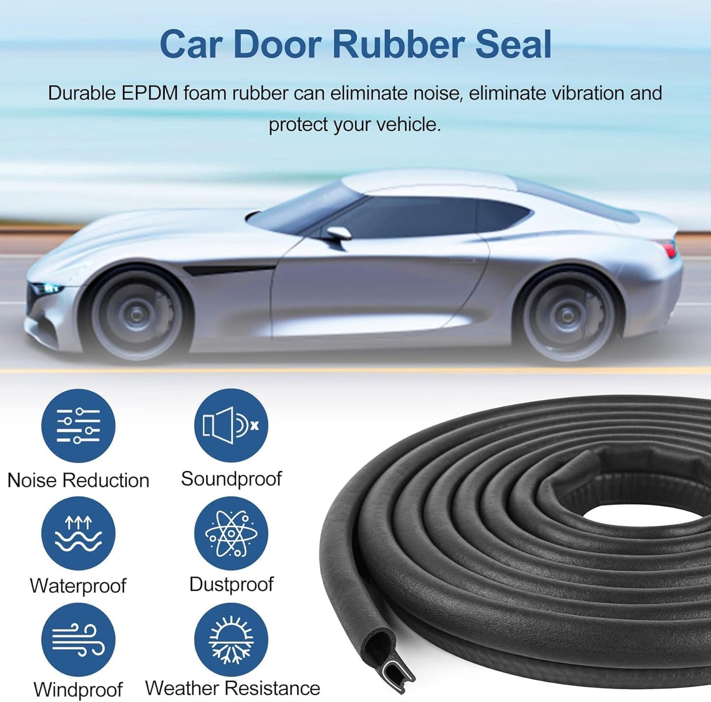 Automotive Door Weather Stripping 12Ft Car Door Rubber Edge Trim Seal Strip Gasket with Top Bulb Easy to Install for Car Bus Camper Boat RV Truck Doors and Home Applications