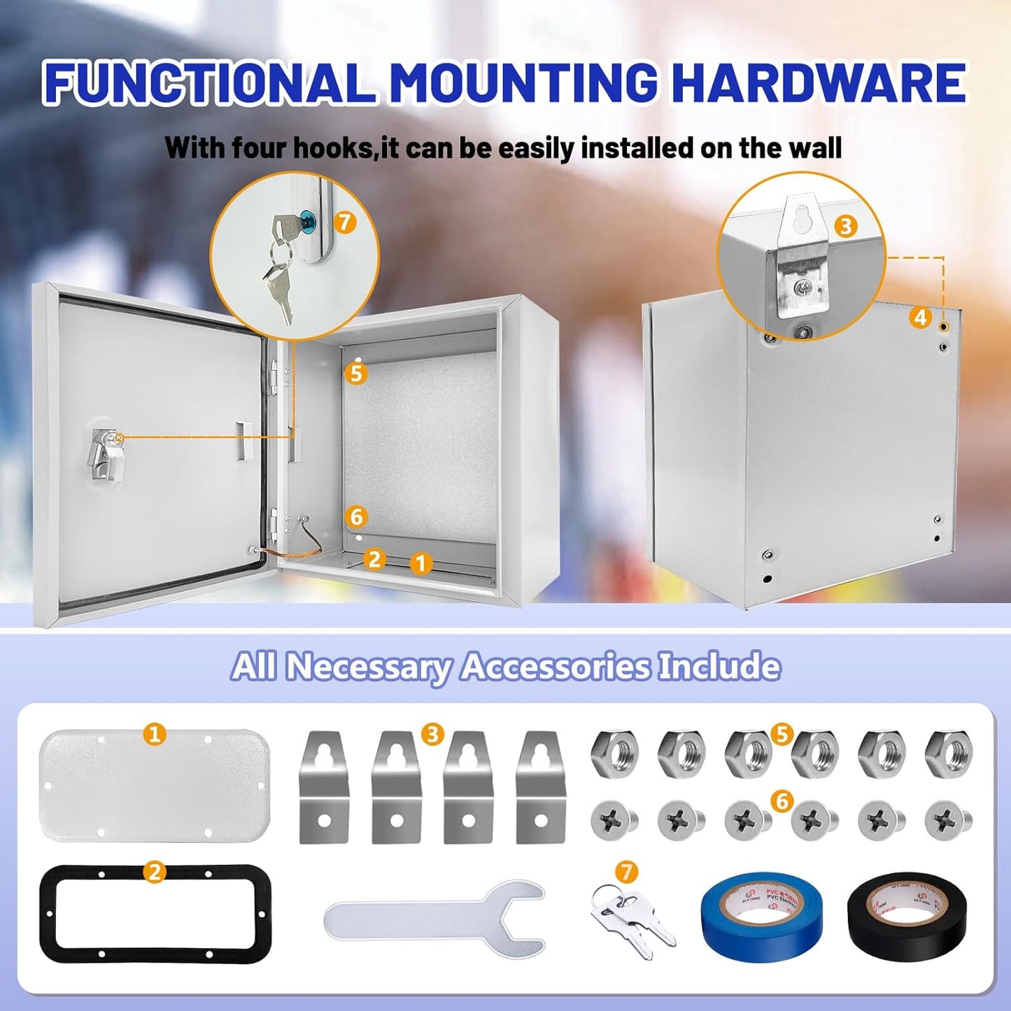 Outdoor Electrical Box 12 x 12 x 8''D NEMA 4X Enclosure Steel Box, Waterproof & Dustproof Outdoor/Indoor Lockable Electrical Junction Box, with Mounting Plate