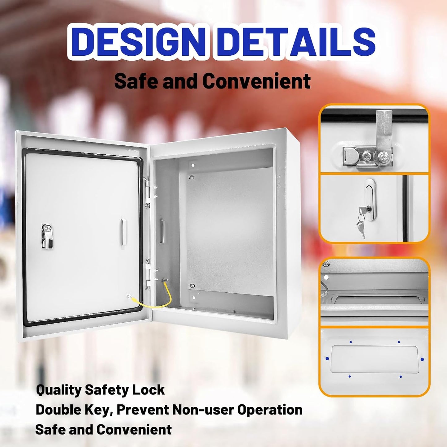 Outdoor Electrical Box 20 x 16 x 6''D NEMA 4X Enclosure Steel Box, Waterproof & Dustproof Outdoor/Indoor Lockable Electrical Junction Box, with Mounting Plate