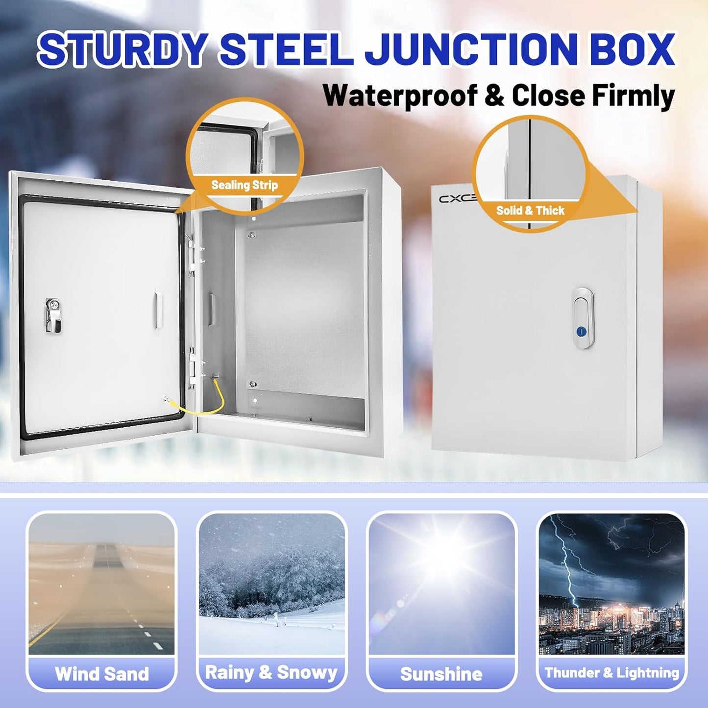 Outdoor Electrical Box 16 x 12 x 6''D NEMA 4X Enclosure Steel Box, Waterproof & Dustproof Outdoor/Indoor Lockable Electrical Junction Box, with Mounting Plate