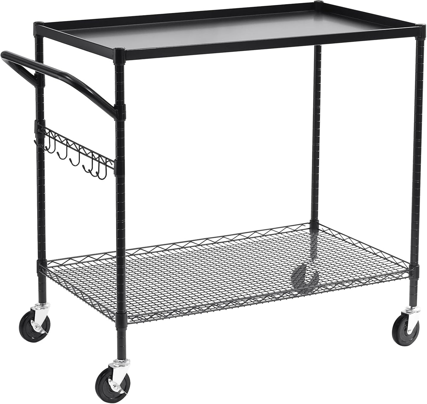 WDT 2-Tier Utility Cart with Wheels, Metal Cart with 1000LBS Capacity, NSF Heavy Duty Rolling Cart, Commercial Grade Serving Tool Storage Carts for Warehouse Garage Kitchen, 24"D x 45"W x 39"H, Black