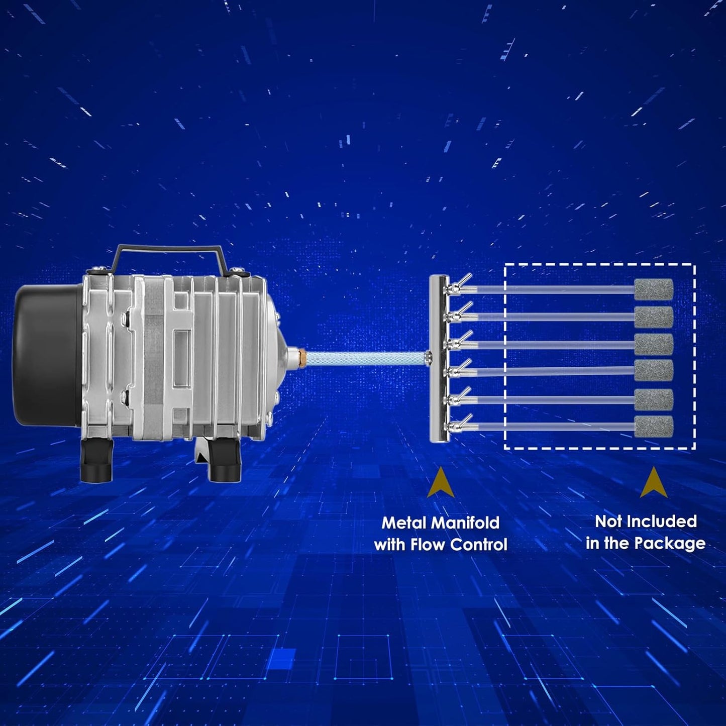 Aquarium Air Pump with Aluminum Housing, Commercial Air Pump with 6-Outlet Air Manifold, Pond Aerator Fish Tank Bubbler for Aquarium, Pond, Hydroponics (1000GPH-30W)