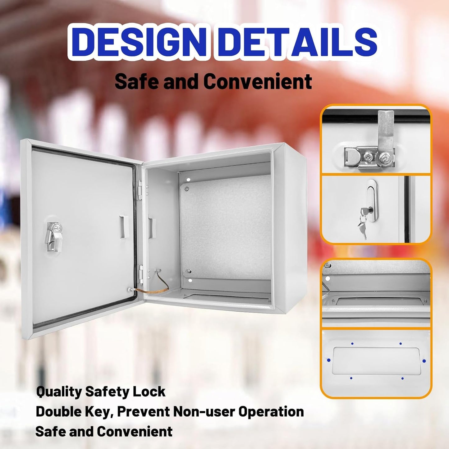 Outdoor Electrical Box 20 x 20 x 8''D NEMA 4X Enclosure Steel Box, Waterproof & Dustproof Outdoor/Indoor Lockable Electrical Junction Box, with Mounting Plate