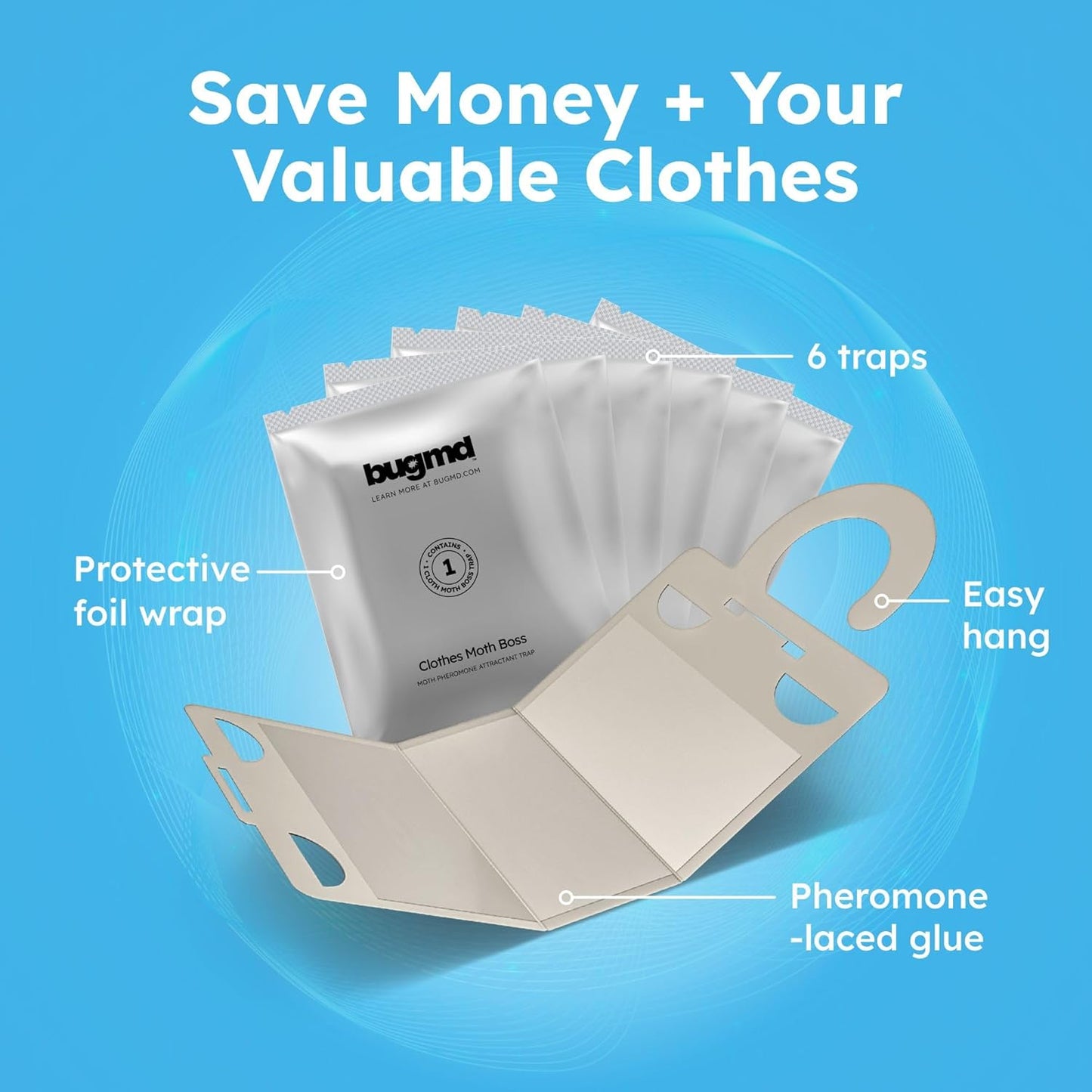 Clothes & Pantry Moth Traps (6 Count) – Sticky Glue Pheromone-Based Repellent for Closets, Cabinets & Wardrobes – Non-Toxic - White