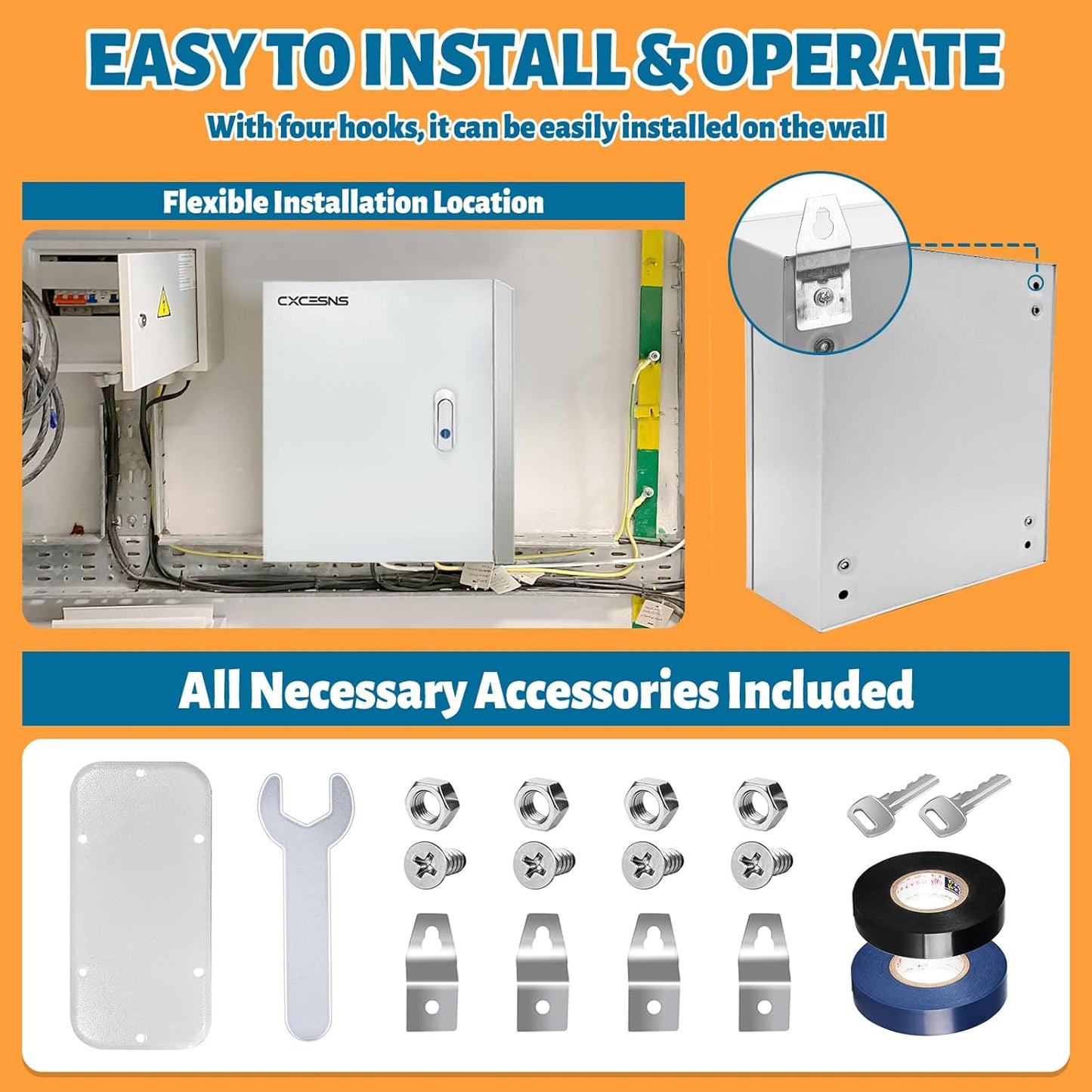 Outdoor Electrical Box 20 x 16 x 10''D NEMA 4X Enclosure Steel Box, Waterproof & Dustproof Outdoor/Indoor Lockable Electrical Junction Box, with Mounting Plate