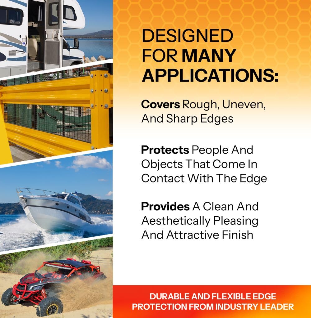 TRIM-LOK Edge Trim - Fits 1/8" Edge, 7/16” Leg Length, 100’ Length - Dual Gripping Fingers - Black, Pebble Texture - Flexible PVC Edge Protector