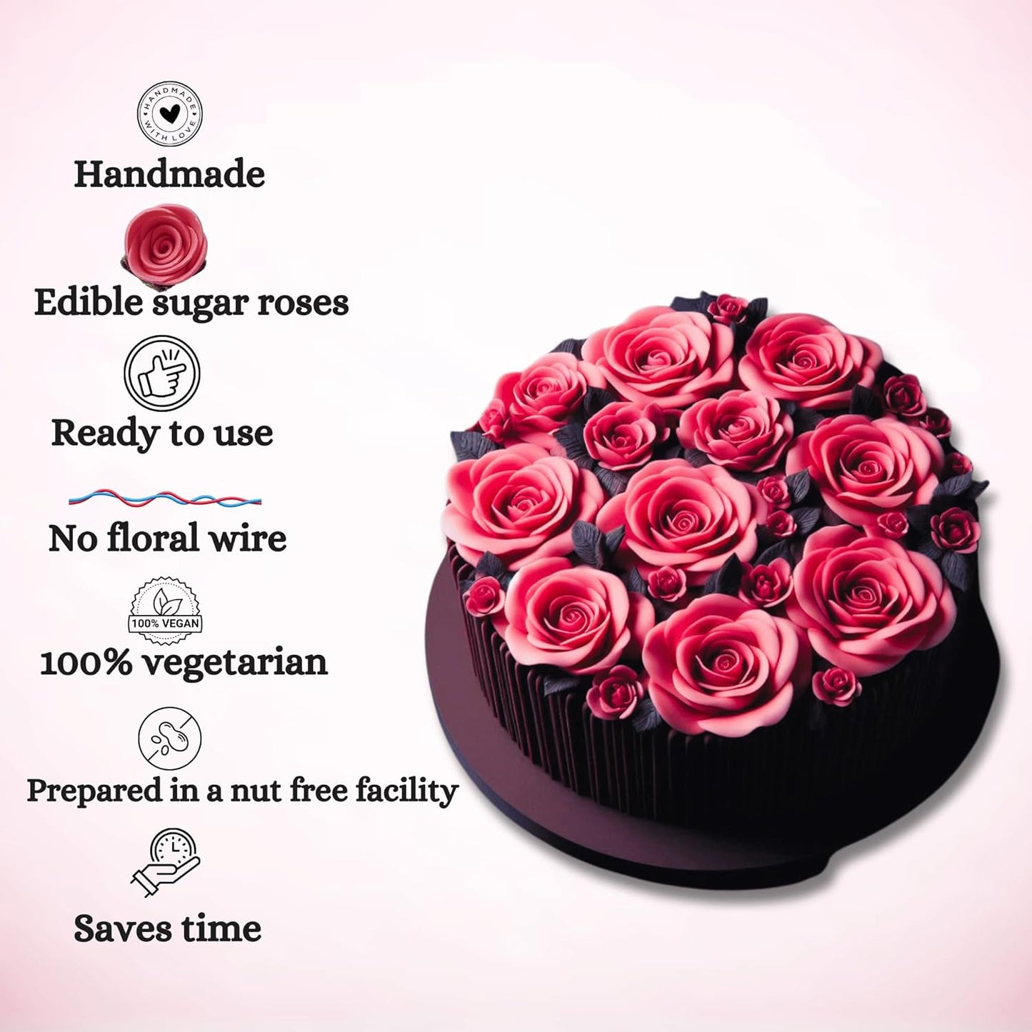 Confect Edible Flower | Edible Old Rose Flower for cake decorations | Edible Flower Cupcake Toppers | Cupcakes & Doughnut Edible Toppers | Flamingo Old Rose Sugar Flower- Pack of 12