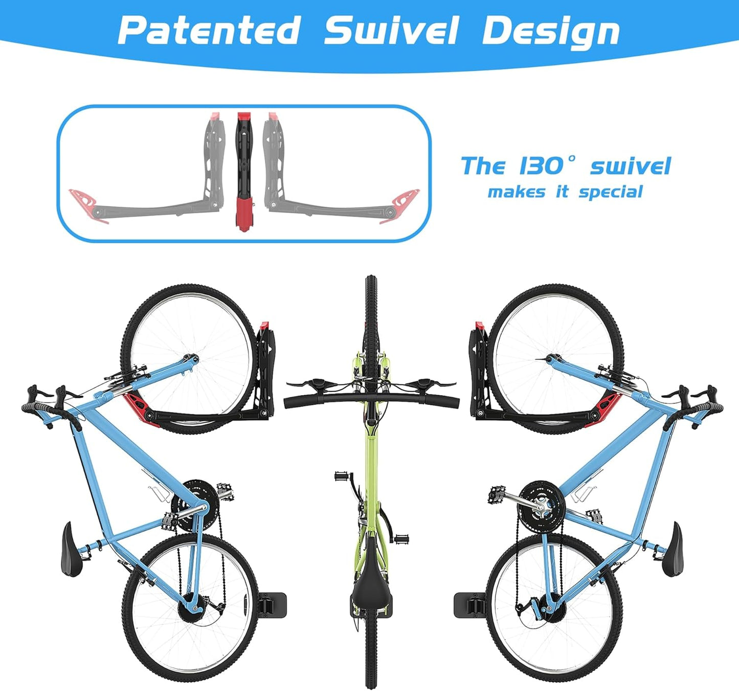 WALMANN BIKEPAL No Lifting Wall Mount Swivel Bike Rack, Wall Bike Hangers for Garage Space Saving Vertical Bike Storage(4 Pack)