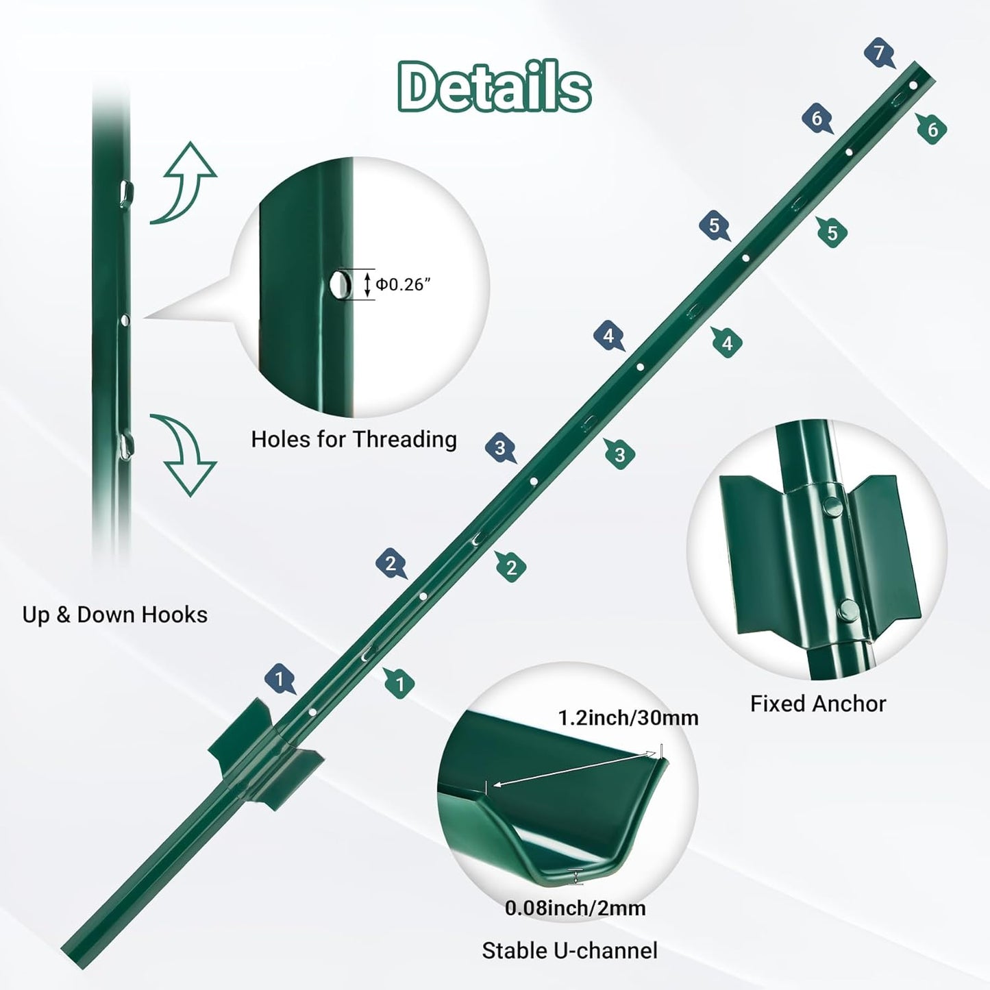 Fence Posts 4 Ft - 8 Pack, Heavy Duty Metal Fence Post, No Dig U Post for Farm, Garden, Orchard and Outdoor Wire Fencing (Green)