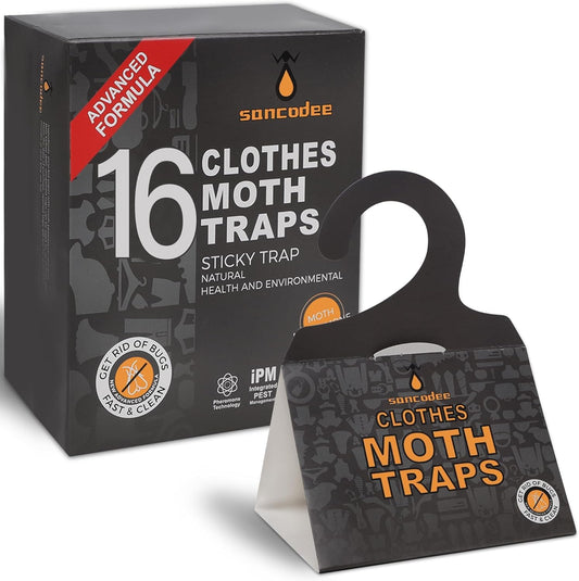 16 Pack Clothes Moth Traps with Natural Pheromones, Clothing Moth Hanging Glue Trap, Sticky Boards for Closets Moths