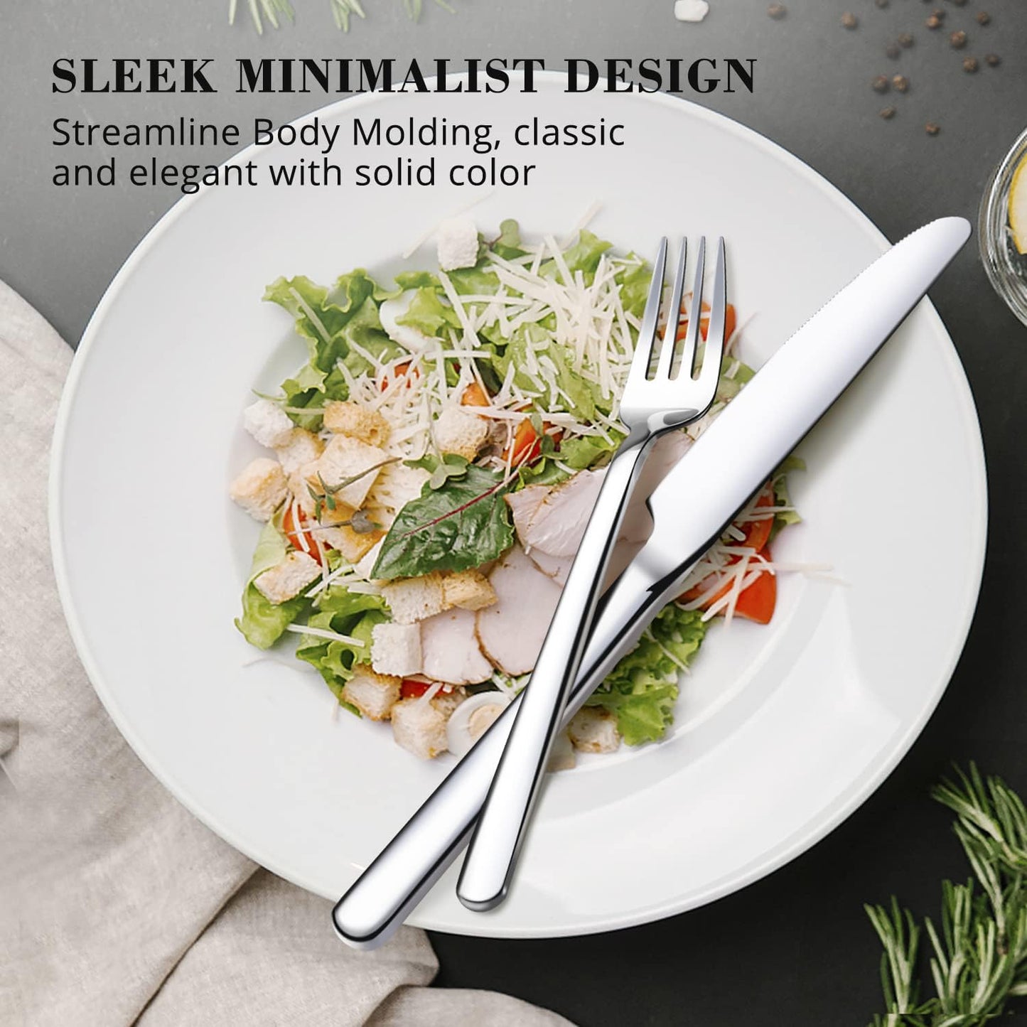 KINGSTONE Silverware Sets, 60 Piece Flatware Set for 12, 18/10 Stainless Steel Cutlery Set Mirror Polished Modern Design Dishwasher Safe