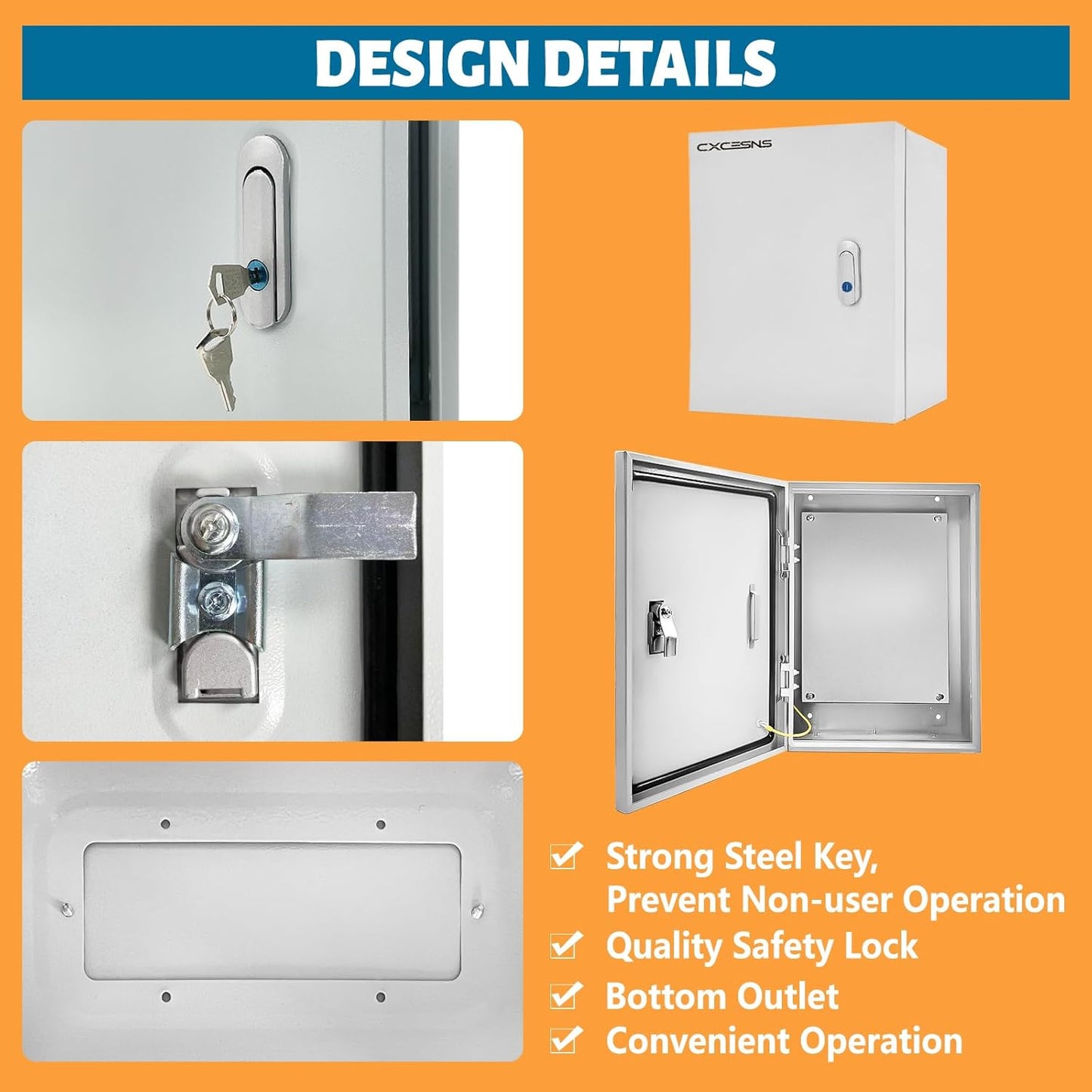 Outdoor Electrical Box 24 x 16 x 12''D NEMA 4X Enclosure Steel Box, Waterproof & Dustproof Outdoor/Indoor Lockable Electrical Junction Box, with Mounting Plate