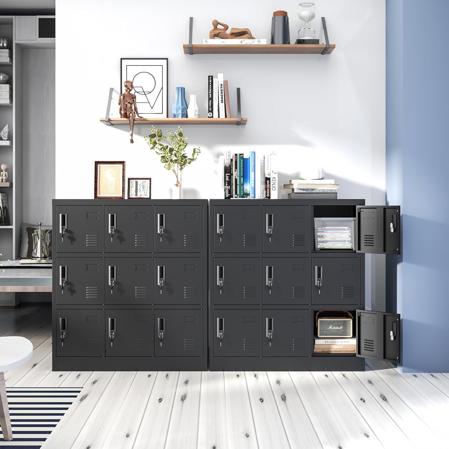 9 Doors Metal Lockers for Employees, Steel Storage Locker with Lock and Card Slot, Employee Lockers for Home, Office, School, Gym, Require Assembly(Black)