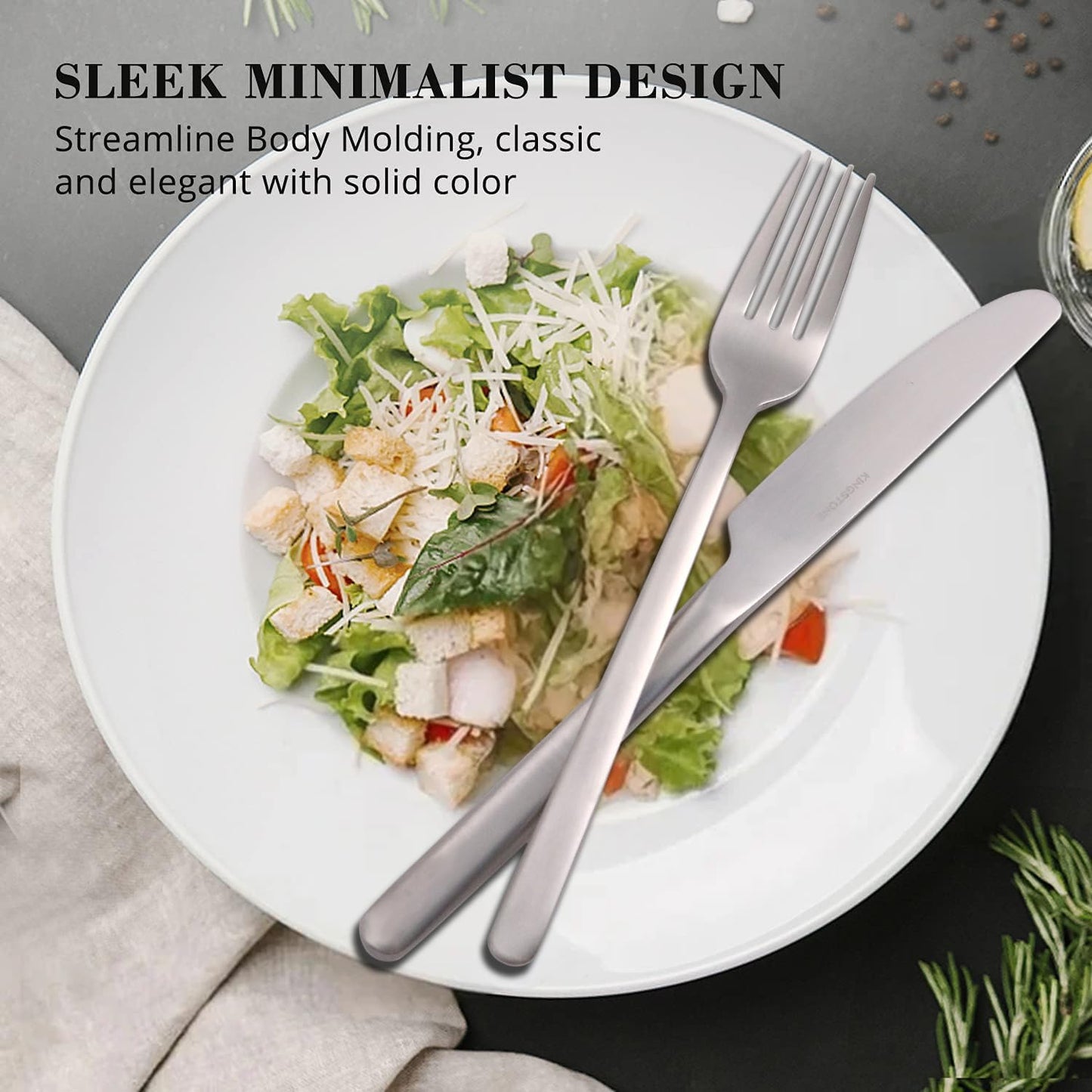 KINGSTONE 30 Pieces Silverware Set, Flatware Cutlery Set for 6, 18/10 Stainless Steel Silverware Utensils Minimalist Design Dishwasher Safe, Matte Silver