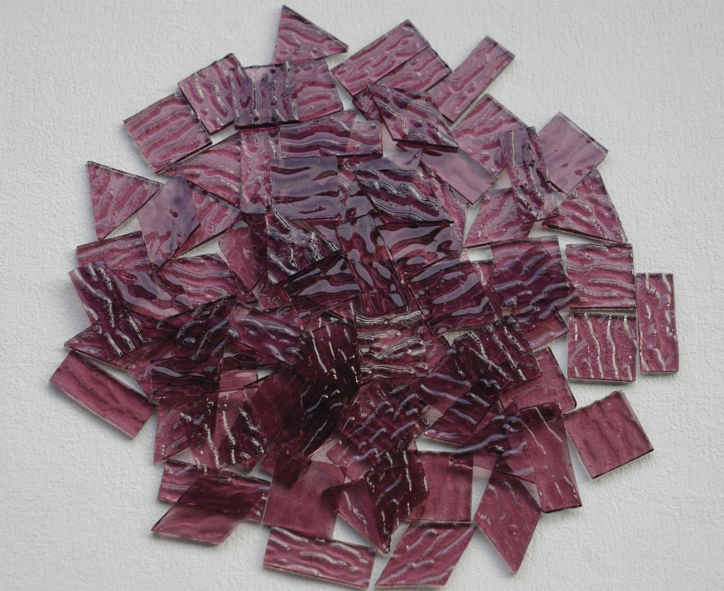 200G Large Size Transparent Glass Mosaic Tiles for Crafts, 4 Shapes Textured Cathedral Stained Glass Mosaic Pieces for Mosaic Art Decor, Mauve