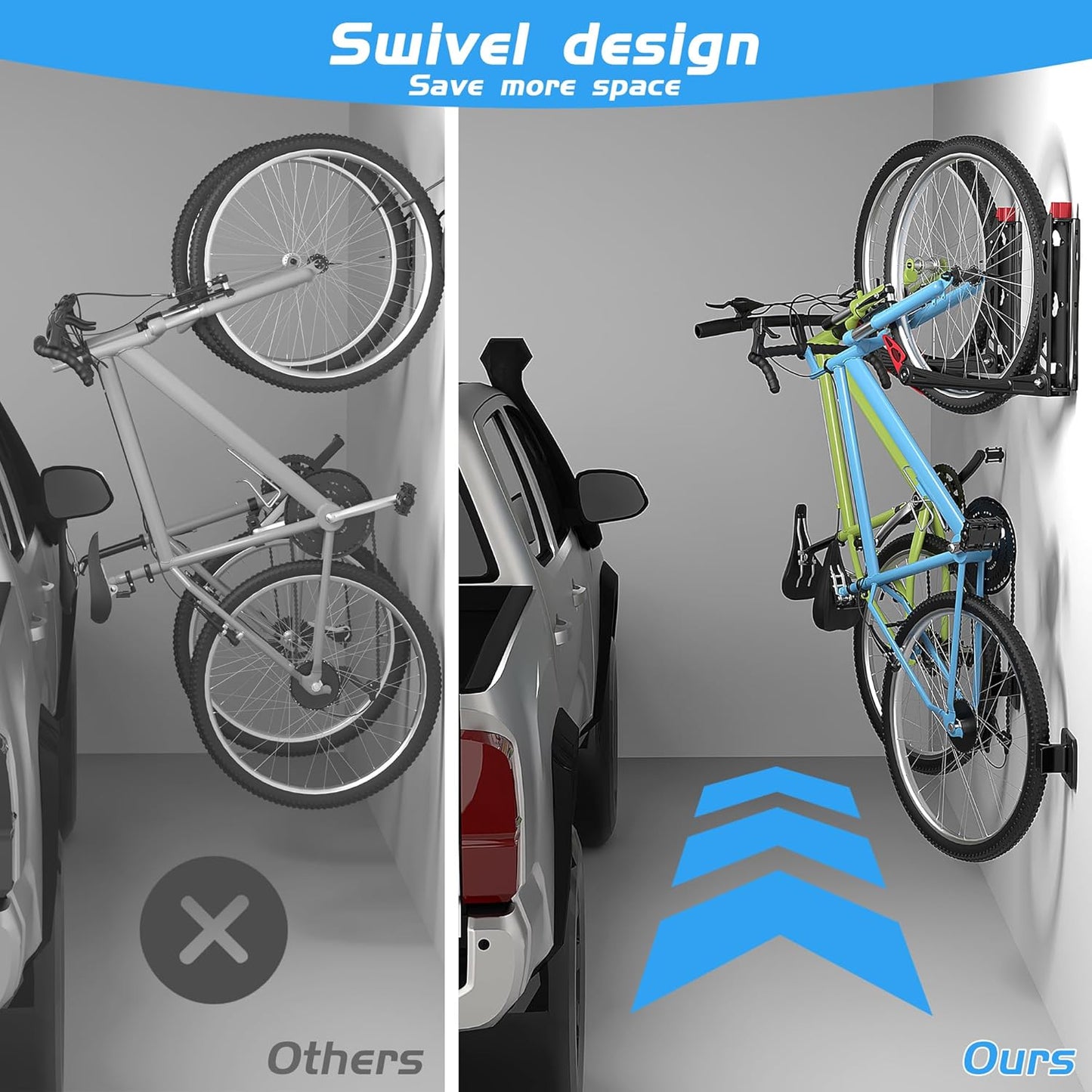 WALMANN BIKEPAL No Lifting Wall Mount Swivel Bike Rack, Wall Bike Hangers for Garage Space Saving Vertical Bike Storage(4 Pack)