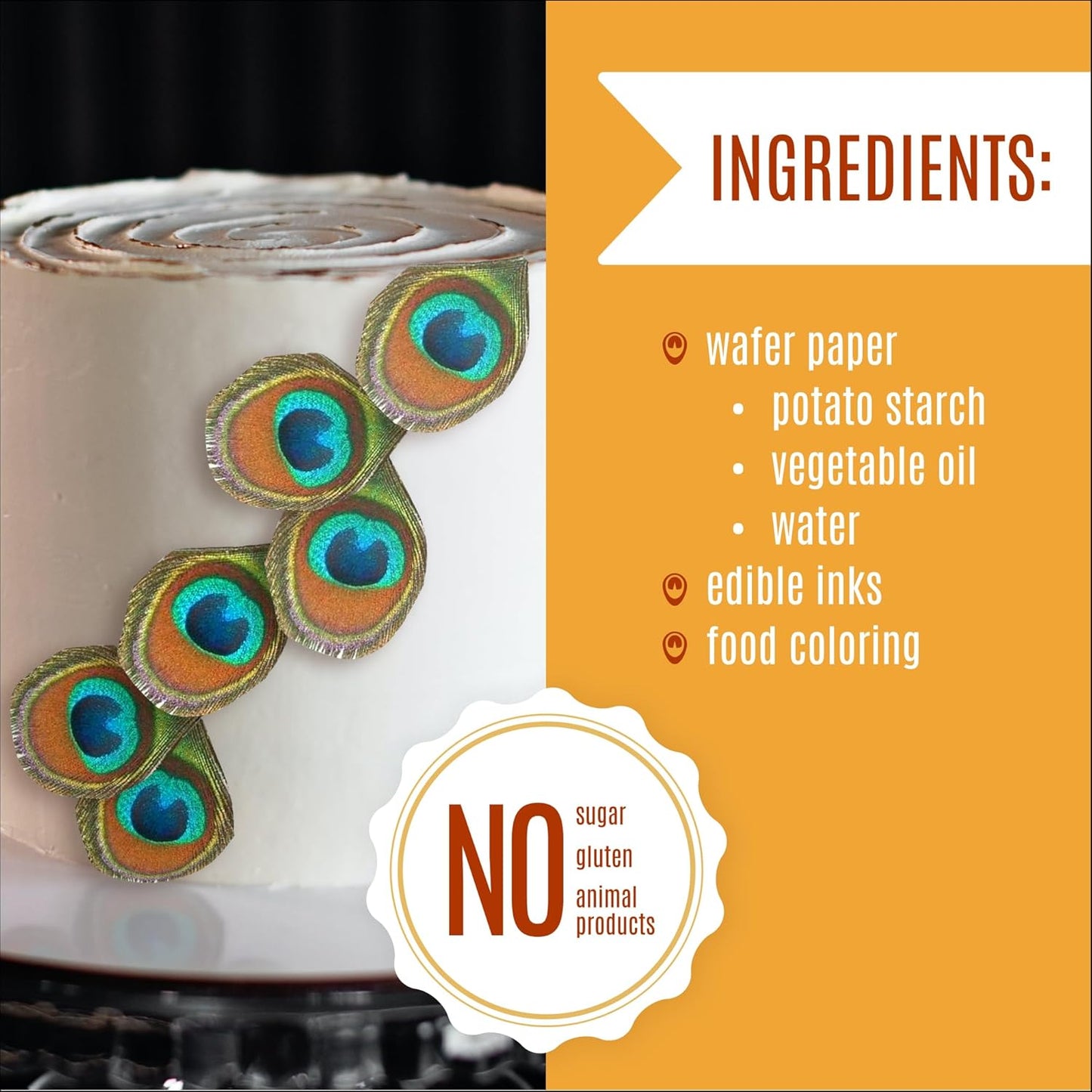 Edible Peacock Feathers - Set of 12 - Cake Decorations, Cupcake Topper