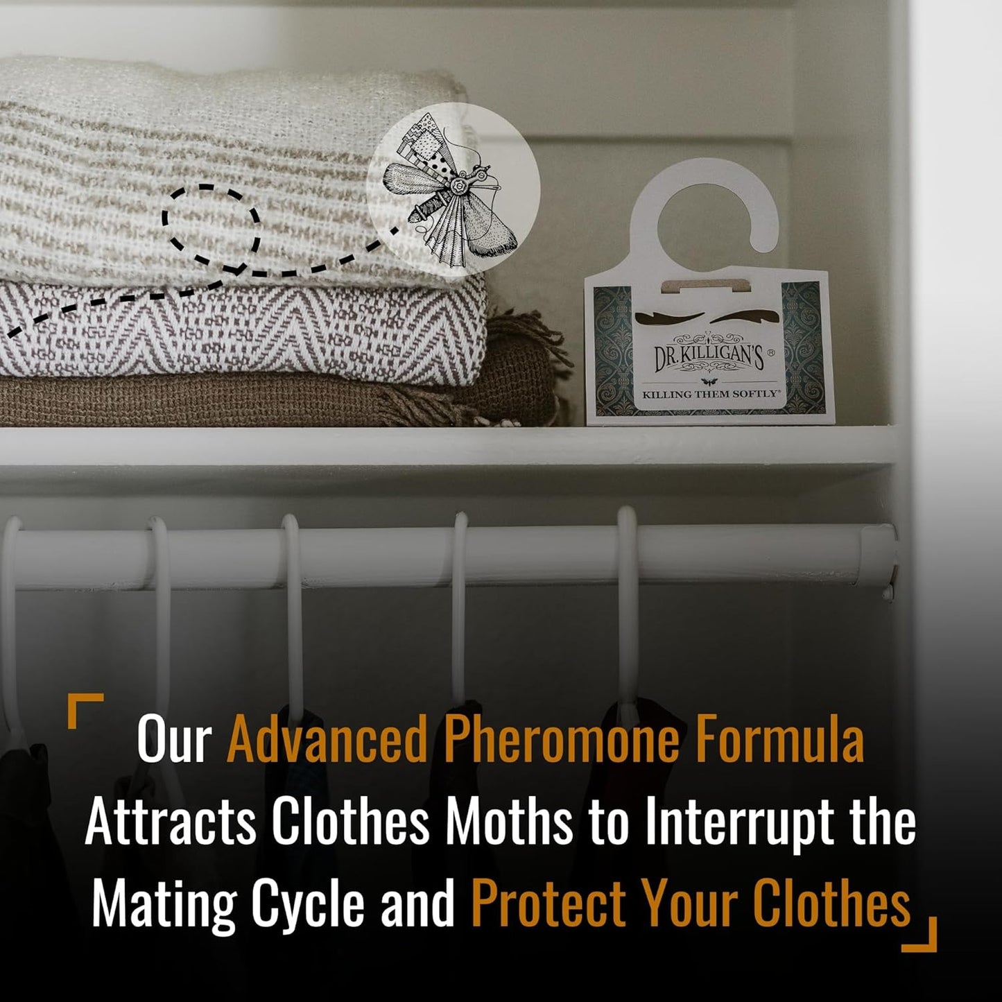 Dr. Killigan's Premium Double Potent Clothing Moth Traps with Pheromones Prime | Organic Clothes Moths Trap with Lure for Closets & Carpet | Case Making Moth Treatment & Prevention (6 Pack, White)