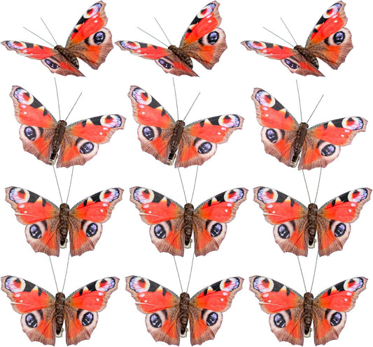 Berfutall-Inachis io Feather Fake Butterfly Decorations Set of 12 pcs with Clip Home and Party Decor Butterflies for Crafts…