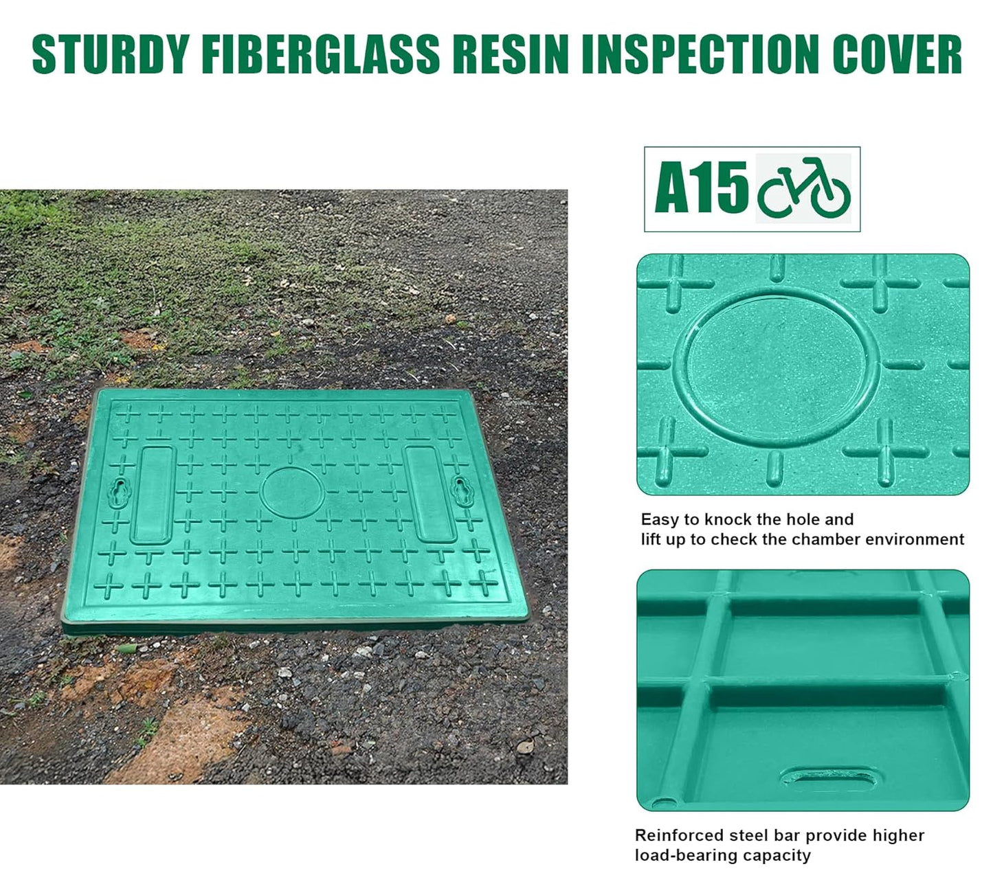 24x16x16 Underground Splice Box Rectangular Electrical Junction Boxes Polyethylene Distribution Pull Chamber W/FRP Inspection Cover Access Enclosure Pit Drillable Tapered Wiring Box for Cable