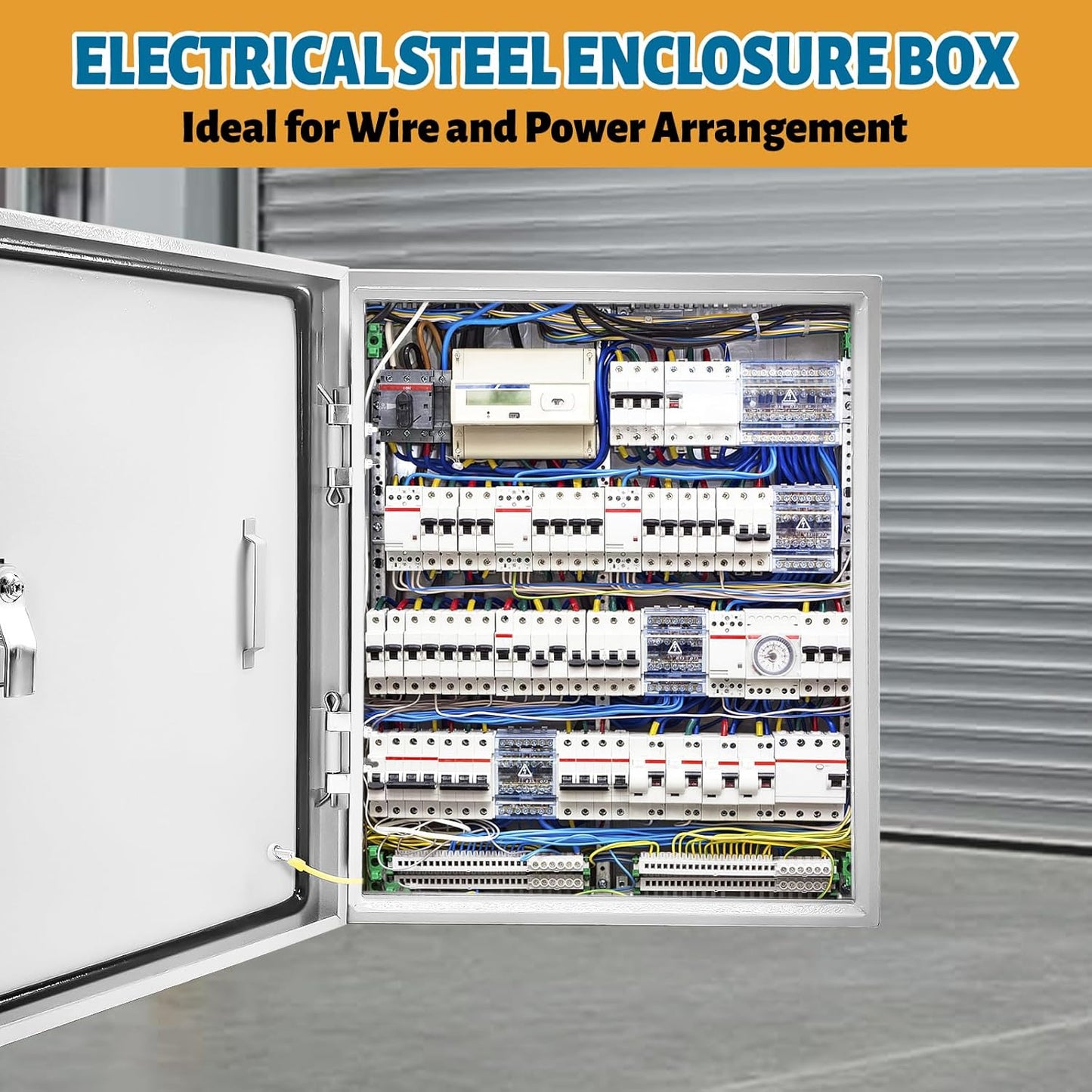 Outdoor Electrical Box 20 x 16 x 10''D NEMA 4X Enclosure Steel Box, Waterproof & Dustproof Outdoor/Indoor Lockable Electrical Junction Box, with Mounting Plate