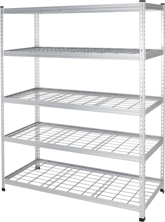 Amazon Basics 4000IBS Heavy Duty Adjustable Storage Shelving Unit, 5 Shelf, High-Grade Aluminum, Silver, 60 x 24 x 78 Inch