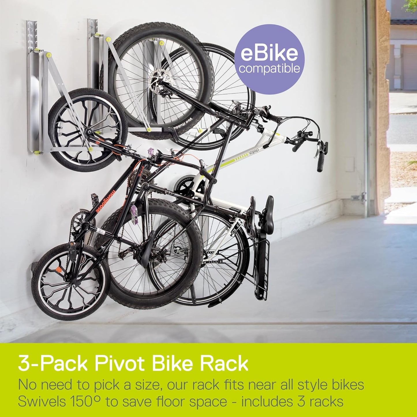 Pivot Bike Storage Rack by Delta Cycle - Bike Rack Garage Wall Mount Swivels to Save Space - No Lifting Required Vertical Bike Rack - Indoor Bike Storage Wall Hanger Holds Up to 100 lbs