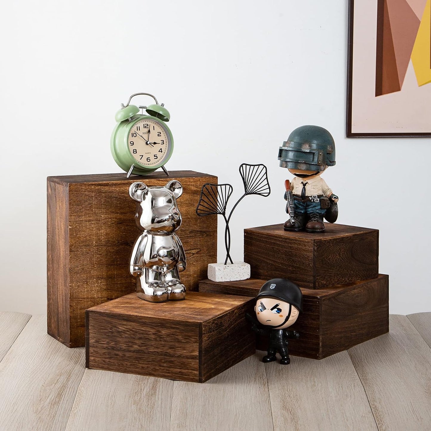 Vintage Brown Square Wooden Cake Stands For Display,Set Of 4 Wood Cupcake Stands Risers, 12 Inches Rustic Wood Crates For Wedding Cake Display, (Vintage Brown)