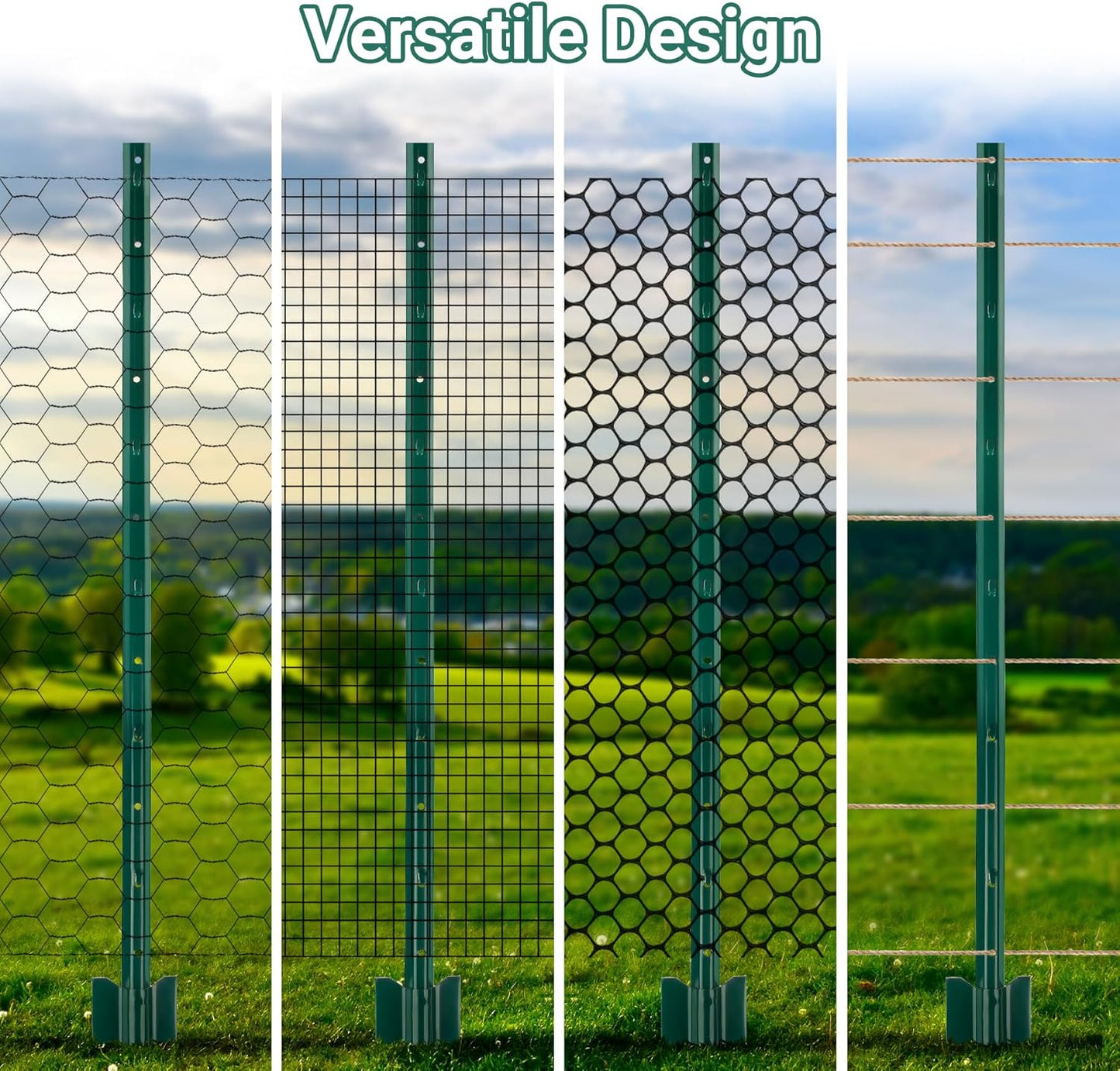 Fence Posts 4 Ft - 16 Pack, Heavy Duty Metal Fence Post, No Dig U Post for Farm, Garden, Orchard and Outdoor Wire Fencing(Green)