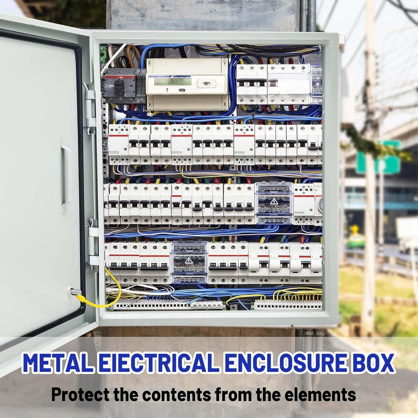 Outdoor Electrical Box 24 x 24 x 12''D NEMA 4X Enclosure Steel Box, Waterproof & Dustproof Outdoor/Indoor Lockable Electrical Junction Box, with Mounting Plate