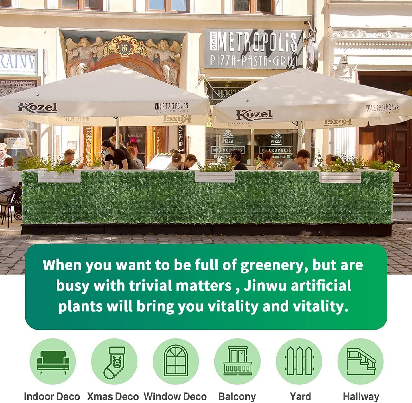 Jinwu Artificial Ivy Privacy Fence Screen, 39.4x157.5 Inch Artificial Faux Ivy Hedge, Expandable Faux Privacy Fence with 80 pcs Zip Ties Decoration for Wall Screen, Outdoor Garden, Wedding Decor