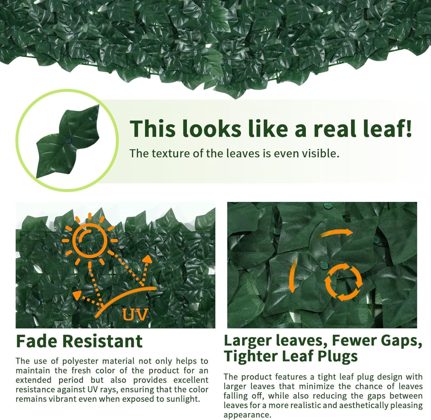 Jinwu Artificial Ivy Privacy Fence Screen (2 Rolls, Total 69x98.4 inch), Expandable Faux Privacy Fence with 79 pcs Zip Ties, Decoration for Outdoor Garden, Solid-Color Sweet Potato Leaf (Budget)