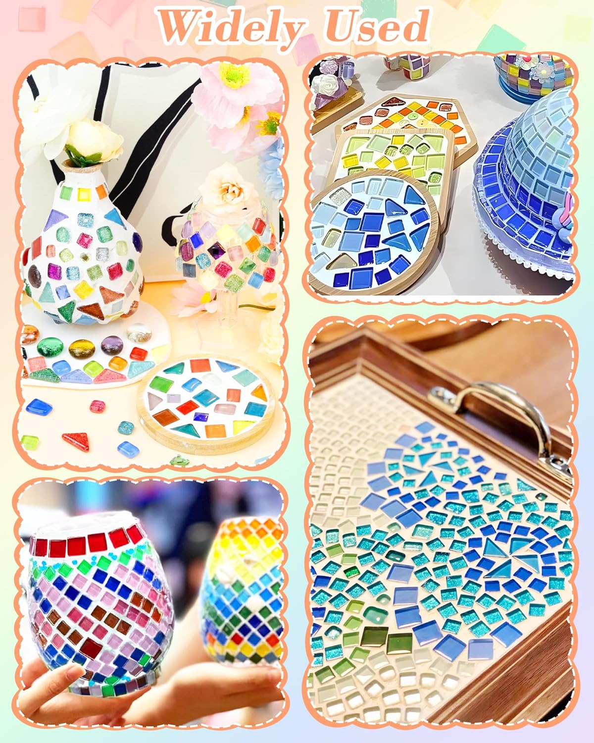 FIVEIZERO 420g Mosaic Tiles for Crafts - 280Pcs Glass Mosaic Kits, Mixed Shapes Mosaic Glass Pieces for Art, Irregular Tiny Mosaic Tile for DIY Projects, Home Decoration(Blue)