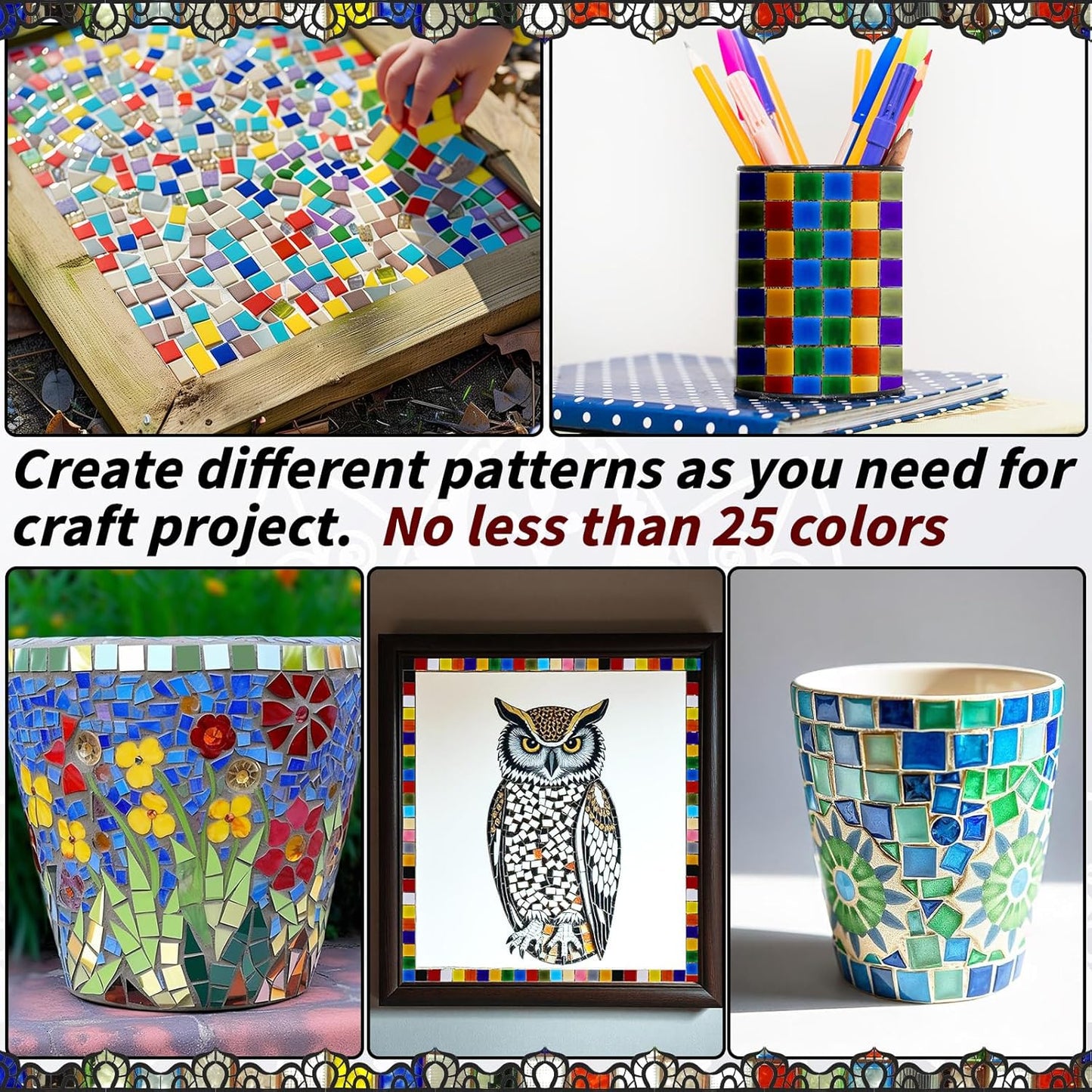 2400 Pcs Mosaic Tiles, Glass Mosaic Tiles for Crafts Bulk, Assorted Color Stained Mosaic Glass Pieces, Mosaic Supplies for Home Decoration, Art Crafts, DIY Projects, Opaque