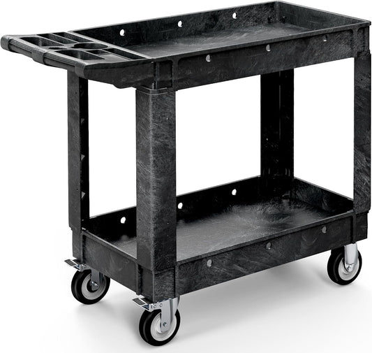 YITAHOME Utility Cart on Wheels, Plastic Tool Cart 550 lbs Capacity Service Cart, 40 x 17 Inch 2 Shelf Extra Heavy Duty Rolling Work Carts for Warehouse, Garage, School & Office, Cleaning, Black